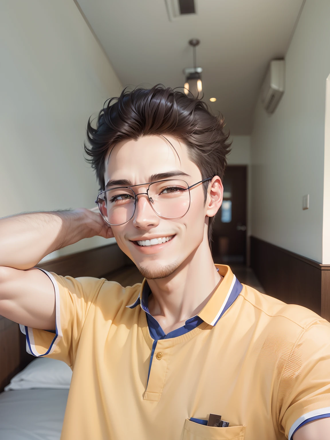 Realistic men smiling anime photo