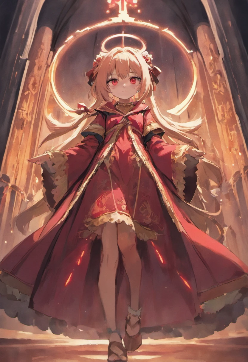 (SENSE OF CINEMA) body type,Juvenile,Wear a wide and solemn robe,Long dark and silky hair,red - eyed, The main colors of the garment are black and crimson,timid, cat ear, effeminate, obedient ,Religious dress in medieval style