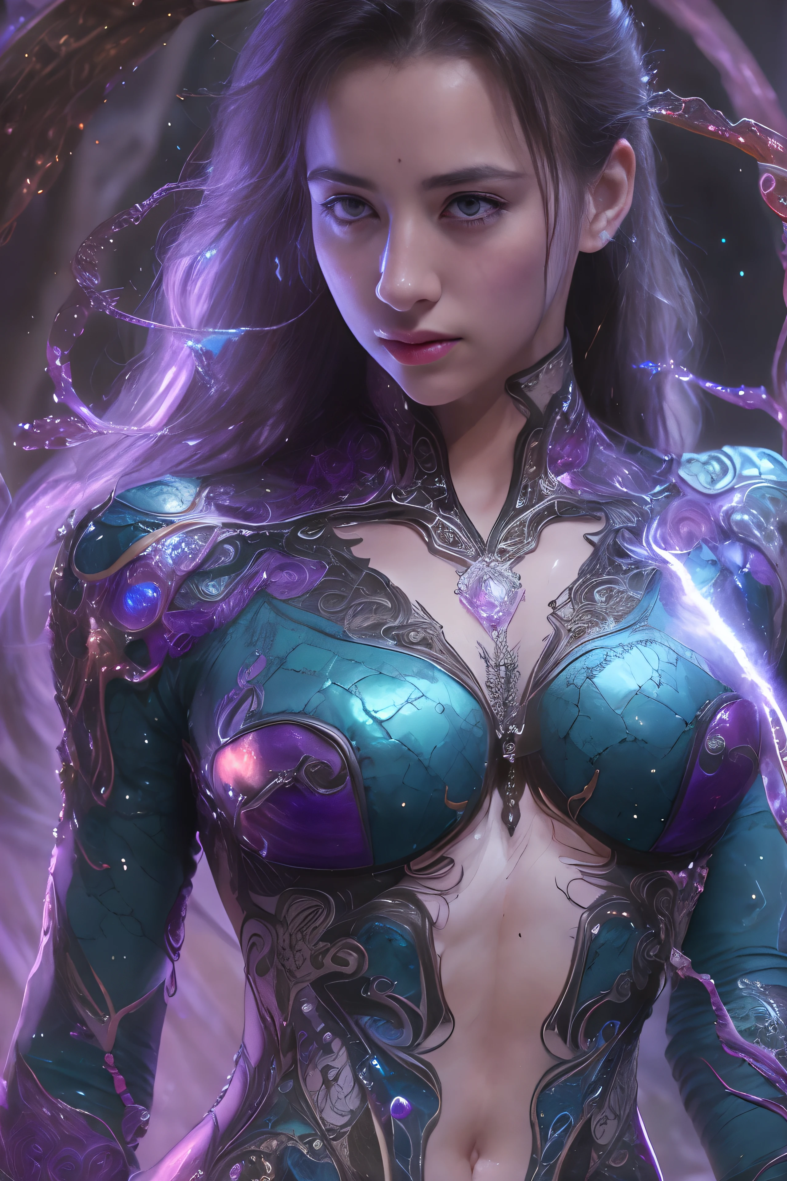 (Expression of ecstasy:1.2), From Side, Photorealistic, Official art, Unity 8k wallpapr, 8K Portrait, Best Quality, Very high resolution, (Incredibly beautiful nature background:1.6), One girl, One beautiful age italian girl, sixteen years old, Obscene, (Sexy and glamorous:1.1), (A coquettish expression:1.6), (small breasts with raised pink areolas:1.6), Vulgarity, (seductively smiling:1.2), (full body1.0), (erotic posing:1.5), (Magic Attack Pose:1.6),(magical effects like sparkles or energy:1.5), (Electric shock from hands:1.1), (Detailed blue bodysuit with beautiful fractal or marble design:1.5), (Beautiful and d delicate ruby, topaz, emerald and sapphire jewelry:1.45), Beautiful seductive face, Portrait, (Thick eyebrows:1.2), (Big purple eyes:1.2), Beautiful eyes with fine symmetry, (Ultra detailed eyes:1.4), (High resolution eyes:1.1), Intimate face, (ultra detailed skin texture:1.4), White skin, pale skin, Perfect Anatomy, Thin, (Beautiful toned body:1.1), Hair Bow, (Moist skin:1.1), full of sweat, No makeup, dark circles, Good anatomy, Focus Face, Good looking ing, (Emilia Clark:0.6) (Emma watson:0.3),(Jennifer Connelly:0.4), (sensual face:1.5), Elegant face, Nice, Dolce, Cyberpunk Sci-Fi, (Gauntlets with intricate and beautiful designs:1.2), Blurred background, Blurred foreground, depth of fields, (Motion Blur:1.1), Complex and colorful biomechanical bodysuit, Zentangle, mandalas, Entangled, (Small breasts:1.2), Sheer breast, (Beautiful:1.2), (NSFW:1.2), large hips, drivel, Juice stain, grabbing on breasts,