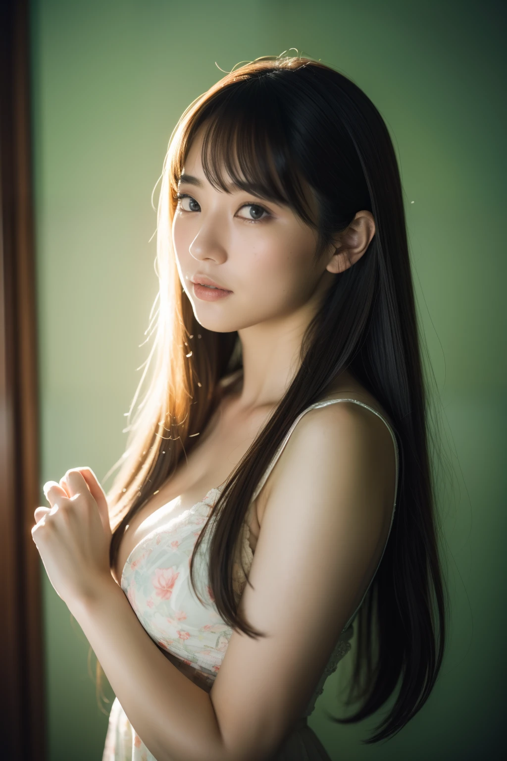 (Raw photo, Best Quality), (Realistic, Photorealsitic:1.3),Best Quality,Highly detailed,masutepiece,Ultra-detailed,Illustration,1girl in,The upper part of the body_Body,Dynamic Angle,world masterpiece theater,Messy_long_hair,Best Quality,the Extremely Detailed CG Unity 8K Wallpapers,inky,amazing,Cinematic lighting,lens_f lare, dunhuang_Style