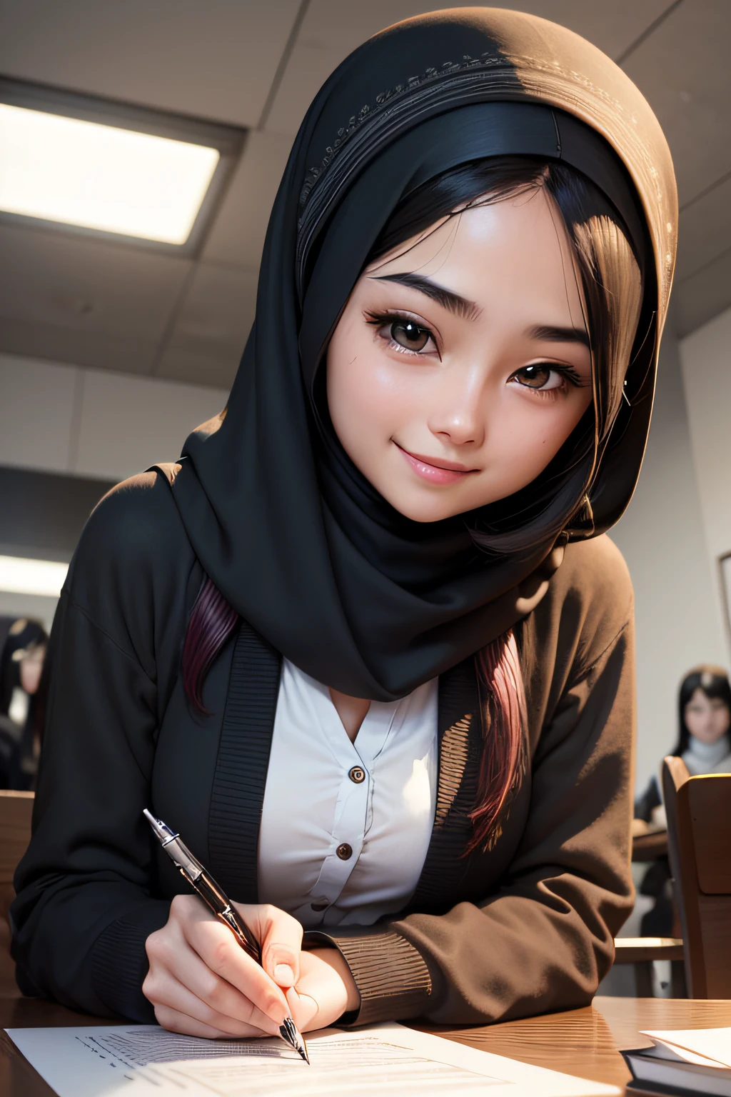 girl,hijab,school,happy,close eyes,hijab outfit,teacher
