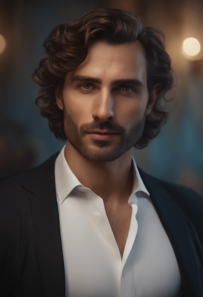 colorful pattern, oil paintings of Flemish Masters, surrealism, beautiful. 
a handsom man, 40 years old, shaven , short curly brown hair.black tight suit, white fit shirt. 
airy, light in contrast, highly detailed, hyperrealistic, ultra HD, vivid colors, highly detailed, UHD drawing, pen and ink, perfect composition, beautiful detailed intricate insanely detailed octane render trending on ArtStation, 8k artistic photography, photorealistic concept art, soft natural volumetric cinematic perfect light with short beard