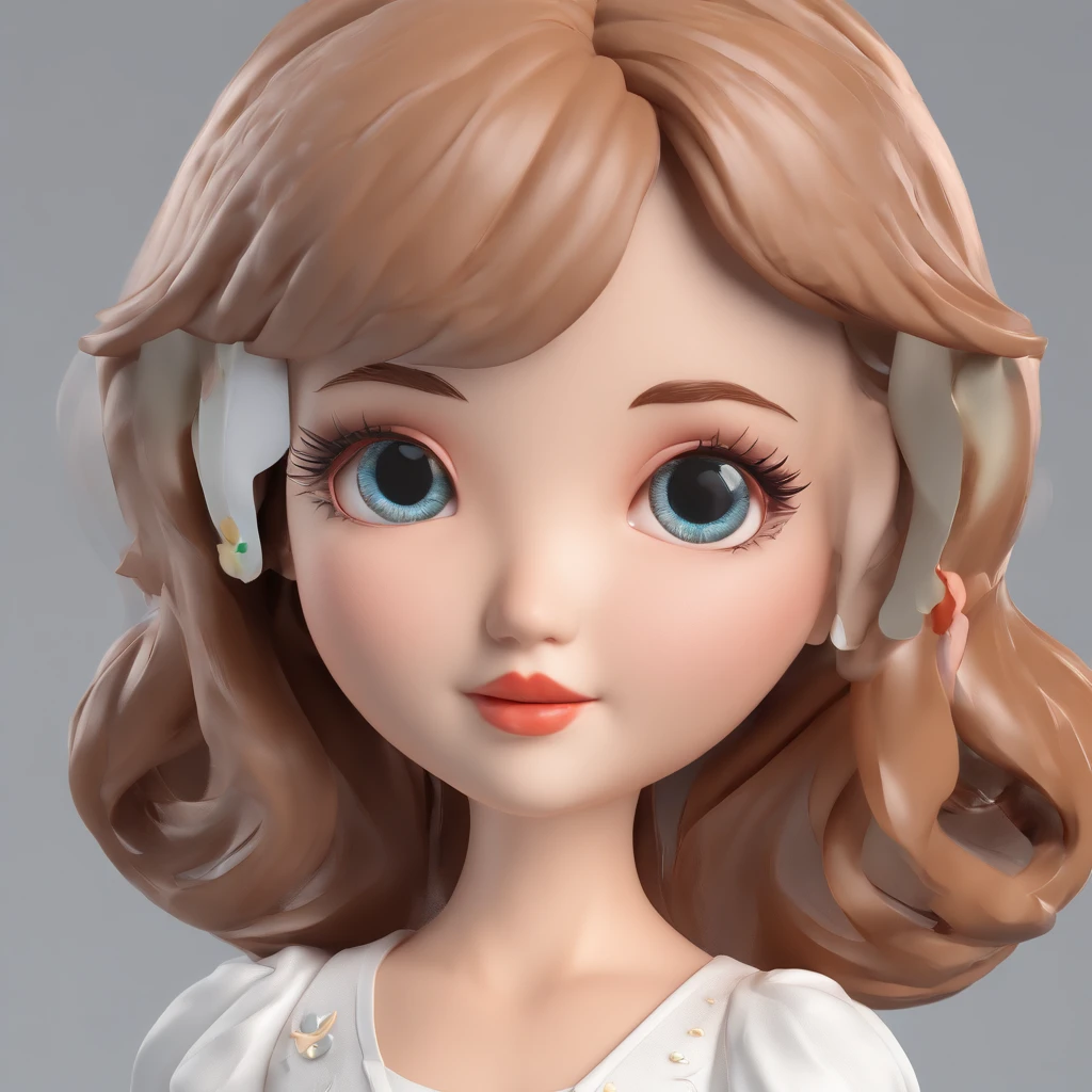 super cute girl IP by pop mart, Bright eyes, cherub,Little white dress, Clay, Models, a blind box toy, Glossy and delicate,Clean background, Good gloss, 3D rendering of,Best quality
