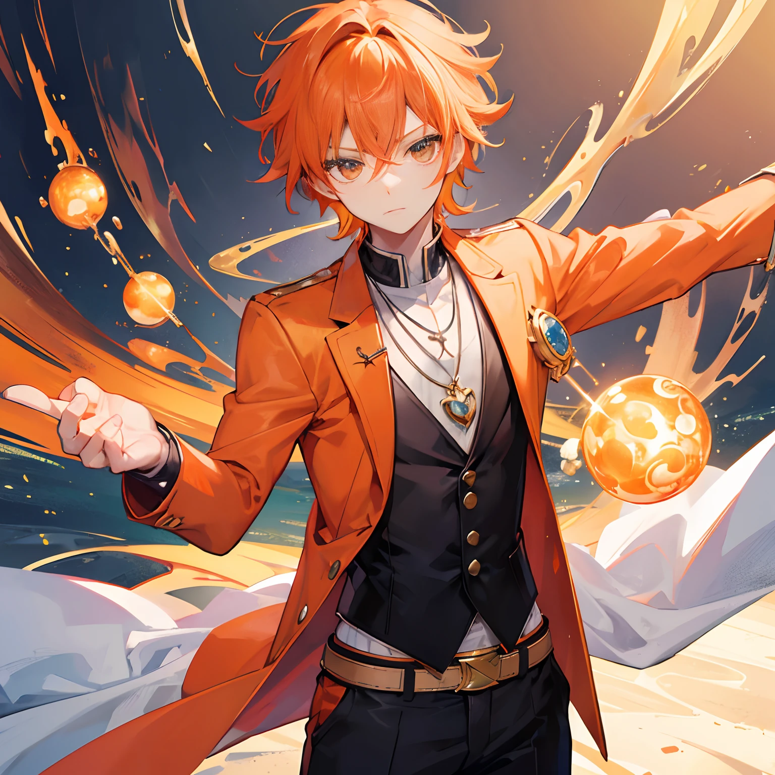 boy,orange hair,magical boy suit,jasper necklace