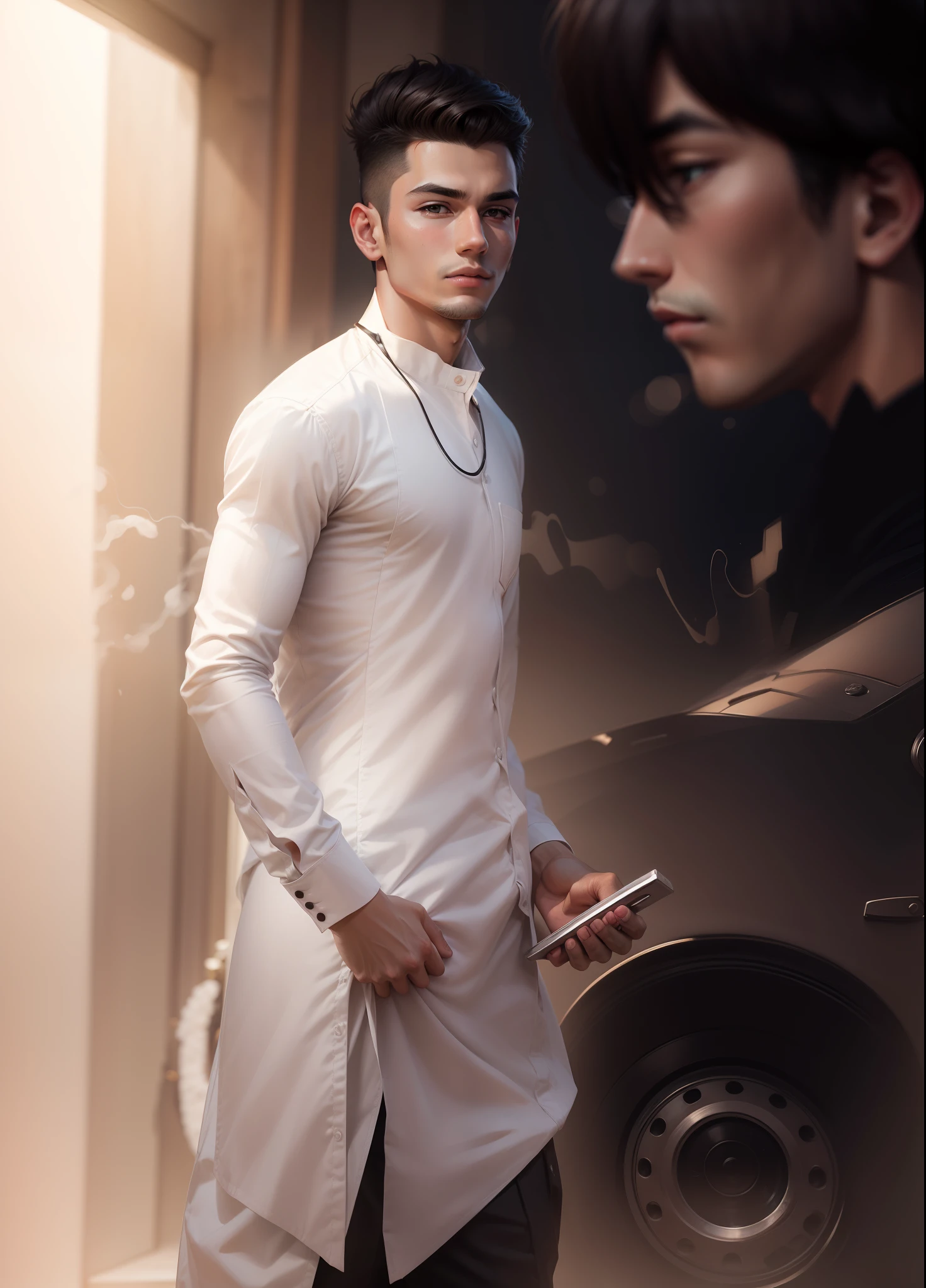 Real face change background handsome boy
