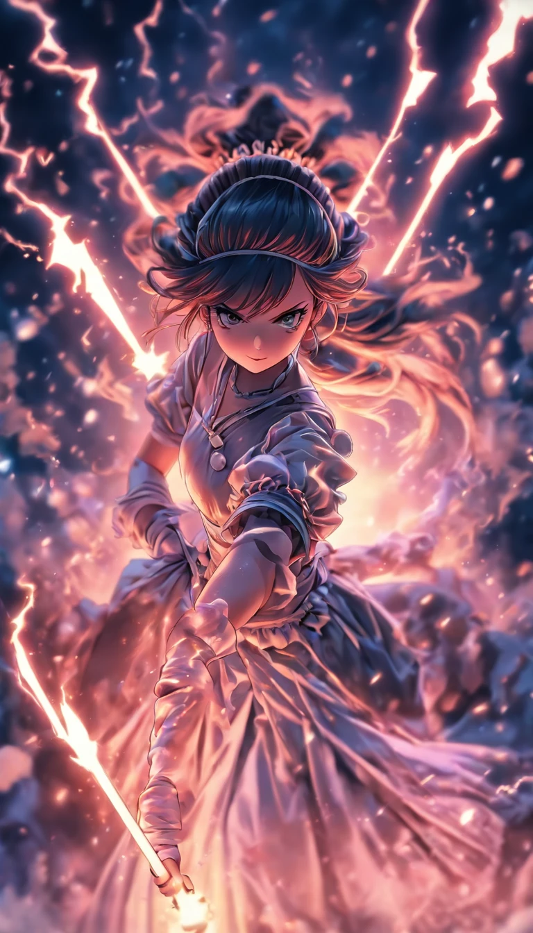 ((masutepiece)),(Best Quality)),Faraway view,Peripheral lightning,Rain of Swords,((Beautiful girl in maid clothes:1.5)),Cowboy Shot、Infinite Sword System,glow effect,Hyper-realistic,Ultra photo realsisim,Chinese black and white ink style,Black and white,decolorization,Smudge,inky,8K,super-fine,high quarity,OC Renderer