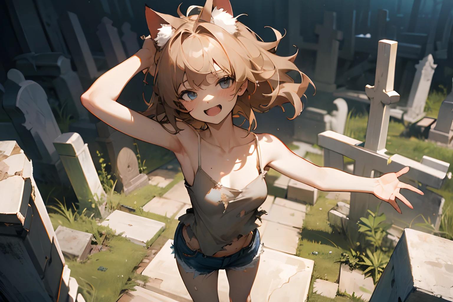 Naked girl attacked by monster、One breast is eaten