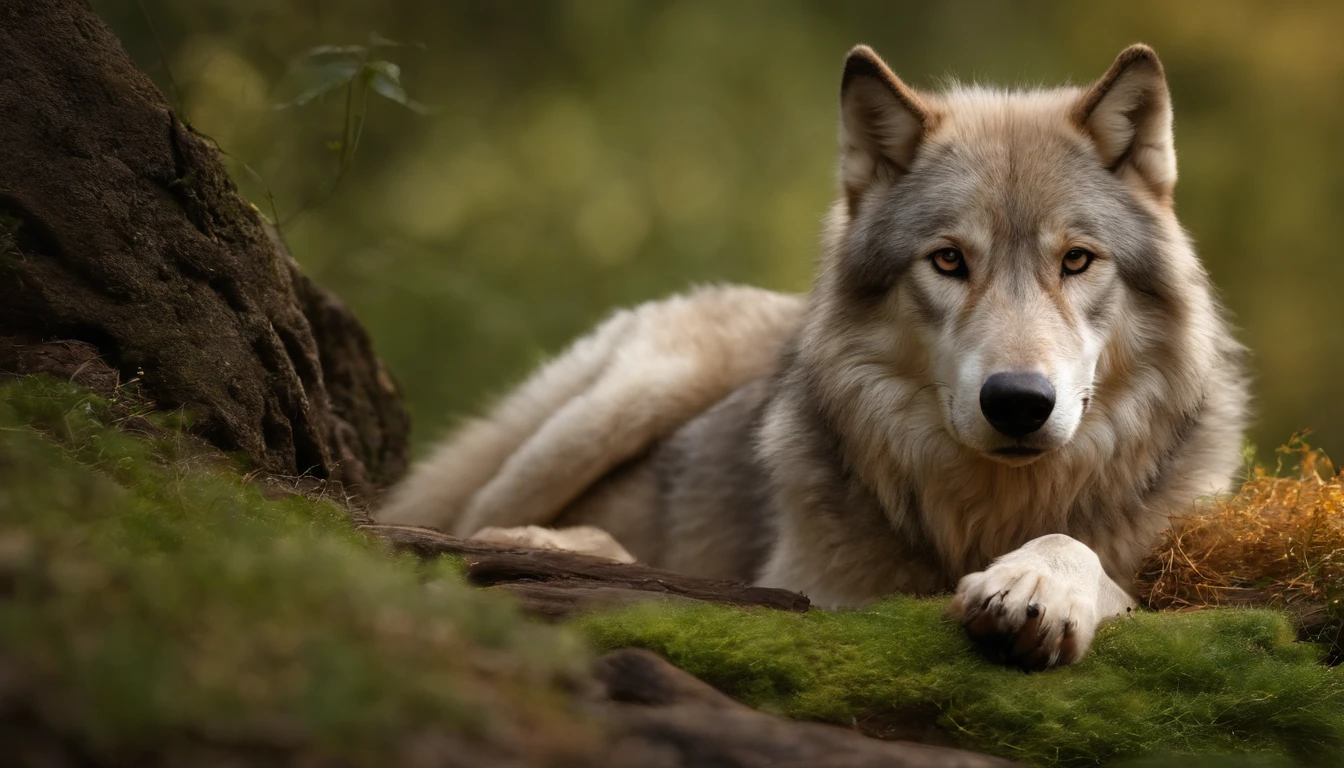 (Realistic, foto profissional:1.2), best quality, anthropomorphic wolf, (corpo peludo:1.2), pelo escuro detalhado, (pele detalhada:1.2), , Olhos detalhados, Cabelo preto bonito, selva densa, camisa