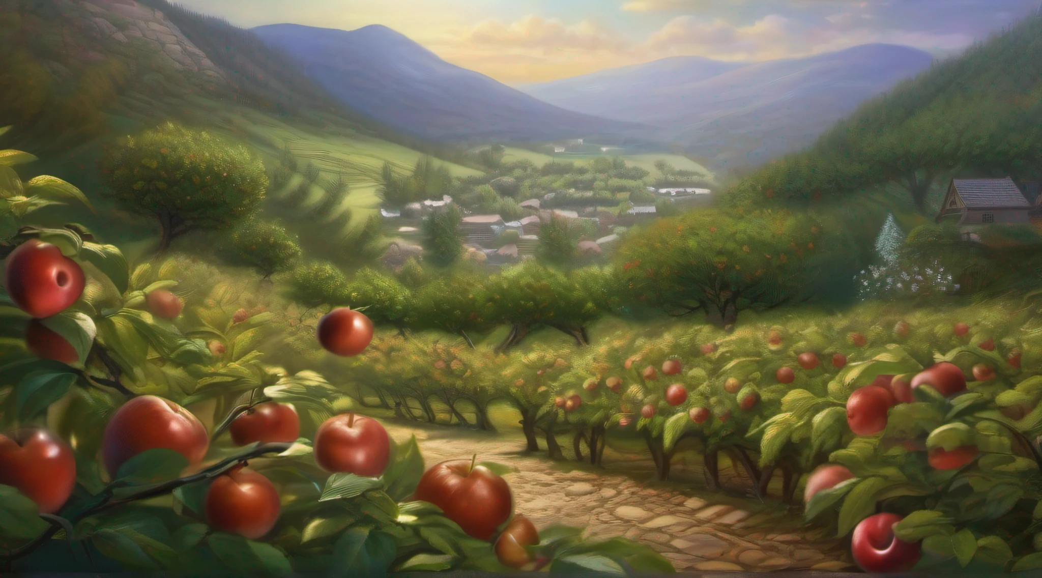 An apple orchard grows on the mountain