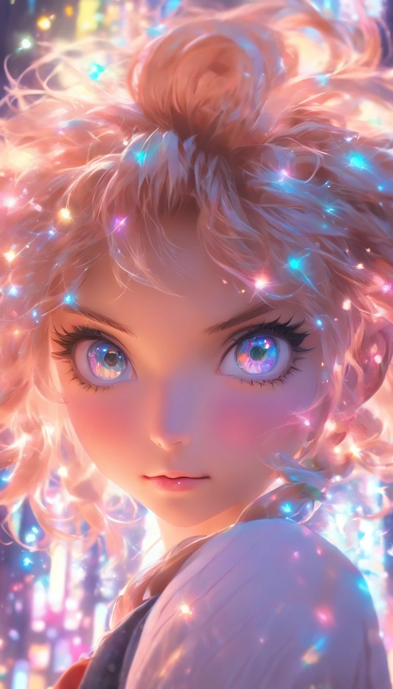 A portrait of a modern anime schoolgirl with sparkling eyes and intricate hair detail, posed against a soft, pastel background, inspired by the works of Wlop and Sakimichan.