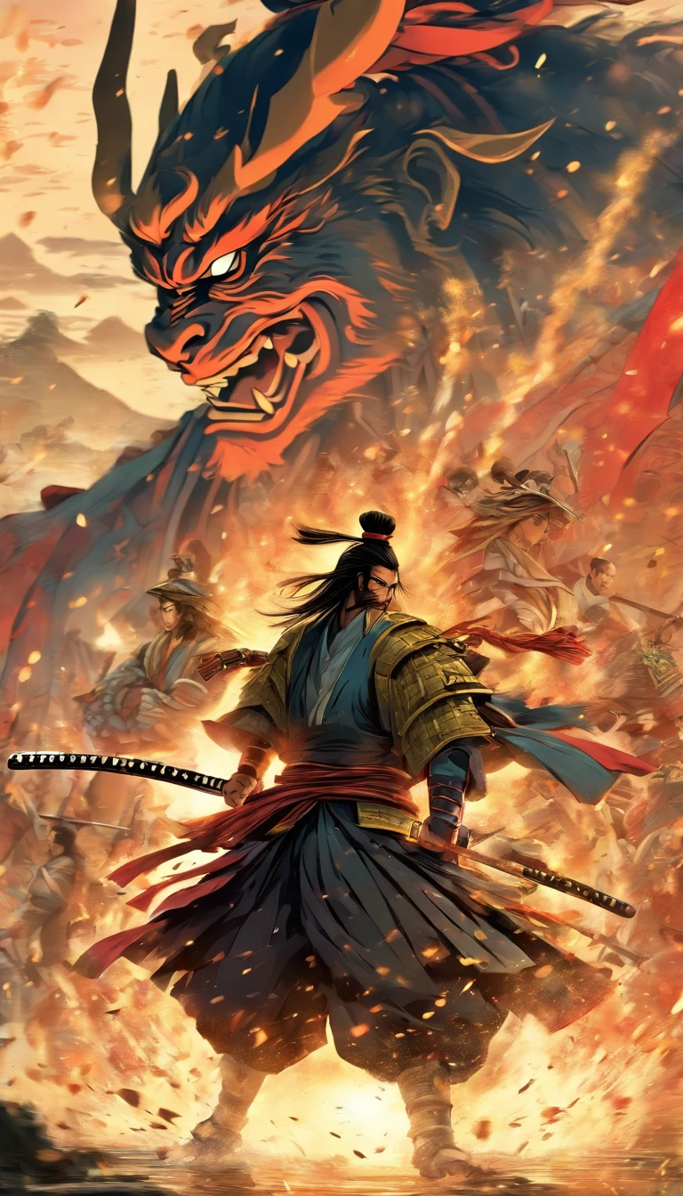 Anime style rendering of historical samurai duels, Features highly detailed characters and landscapes, Atmospheric background, Reminiscent of the works of Hideaki Kuno and Stanley Ategg Liu.