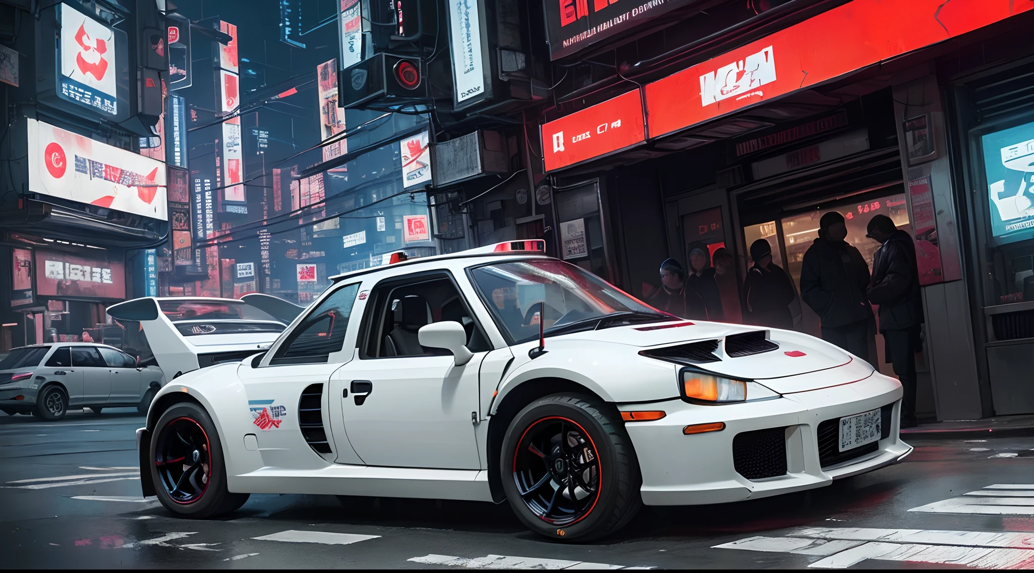 (at late night:1.3), , (detailed beautiful skin textures, detailed beautiful face, ultra detailed clothing textures), , (Cyberpunk:1.4), , (an ultra detailedfour-wheeled and long bonnet tuk-tuk with letter-tyres), , (3/4 front view, The car is in the center of the frame), , (at parking area, at ultra detailed Night City of Cyberpunk), (All cars are classic cars with cyberpunk custumed), , (softlighting), , (masterpiece, best quality:1.4, 8k, ultra detailed, illustration, distinct_image, intricate_details, delicate illustration), (realistic:0.15),