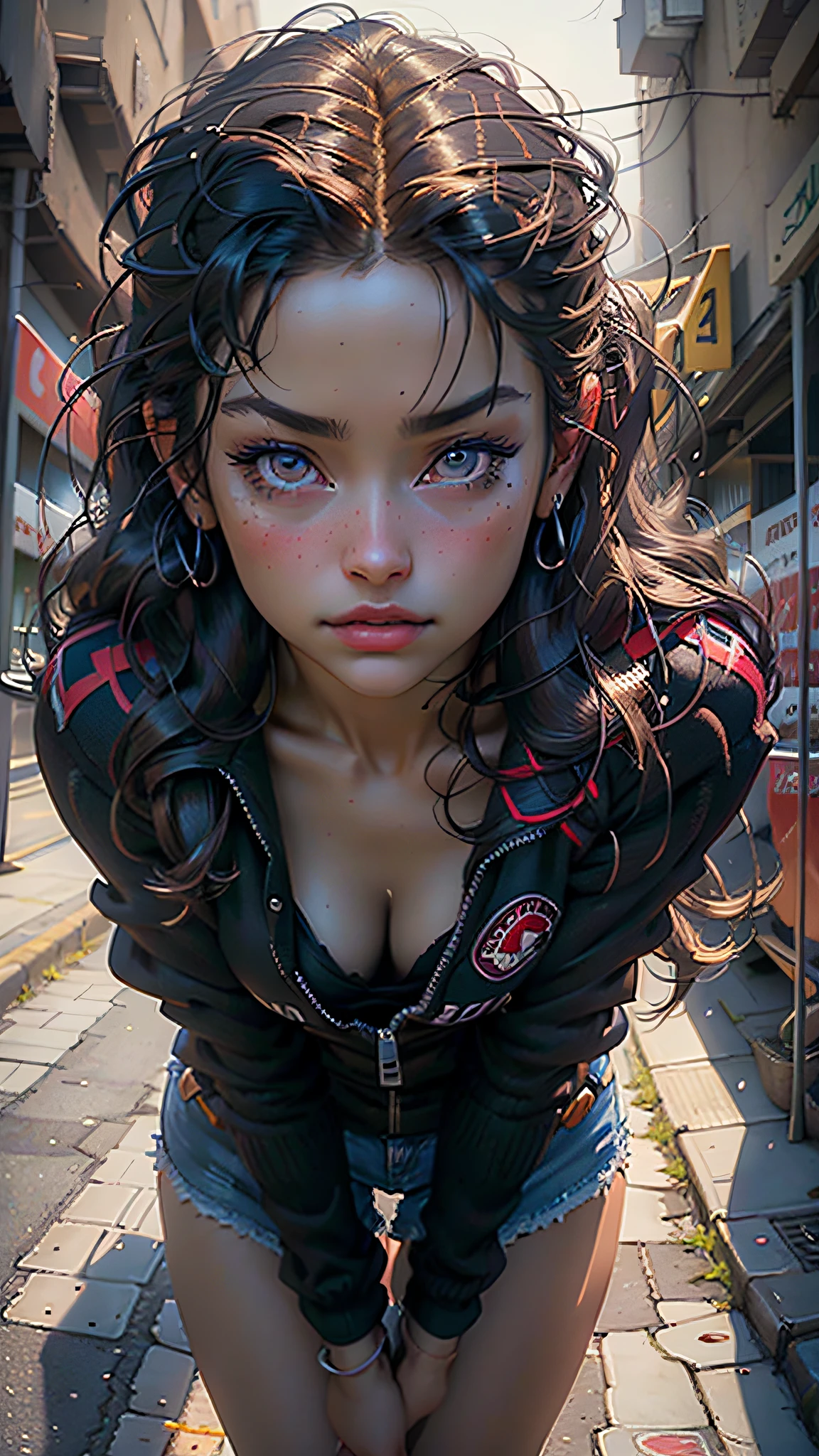 misato katsuragi,beautiful detailed eyes,beautiful detailed lips,extremely detailed eyes and face,long eyelashes,(best quality,4k,8k,highres,masterpiece:1.2),ultra-detailed,(realistic,photorealistic,photo-realistic:1.37),portrait,vivid colors,anime,lighting:soft and warm,color tone:warm,studio lighting,shadows:subtle and gentle,background:urban cityscape,action:confident posture
