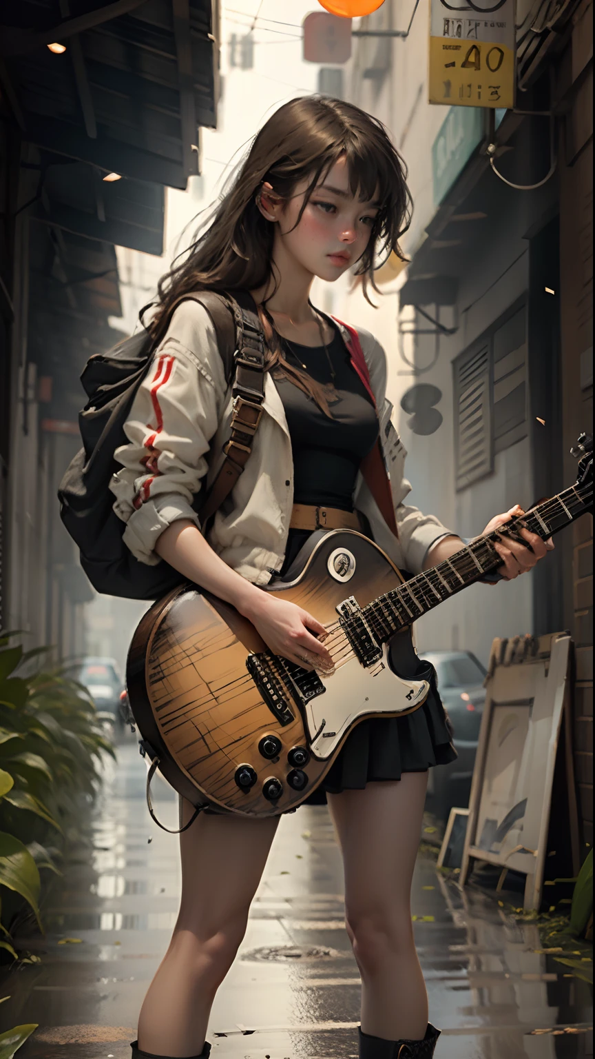 Beauty Standing Holding Guitar