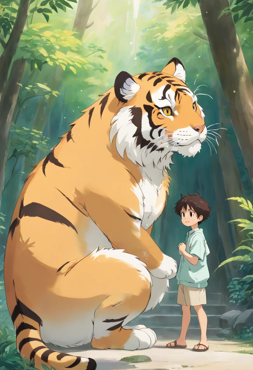 Anthropomorphic tiger character, Humanoid appearance,Adorable, Handsome,uncle,grand, Abs,Walk on two legs,White pop transparent coat, character sheets, Sitting, Naked boy standing, facing front, Side view, Multiple postures and facial expressions, aquarelle