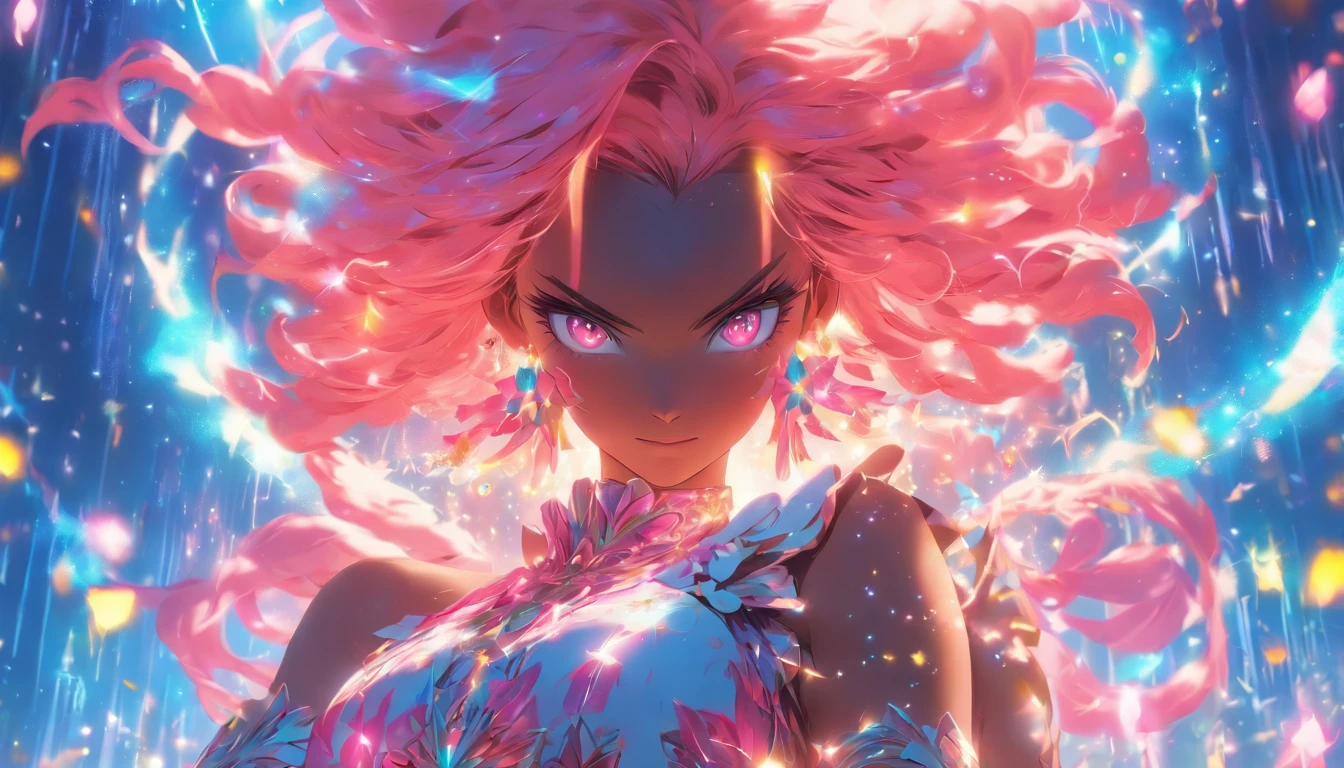 Concept art of an anime-style magical girl, with sparkling eyes, intricate outfit, and surrounded by vividly rendered magical effects, inspired by Wlop and Greg Rutkowski.