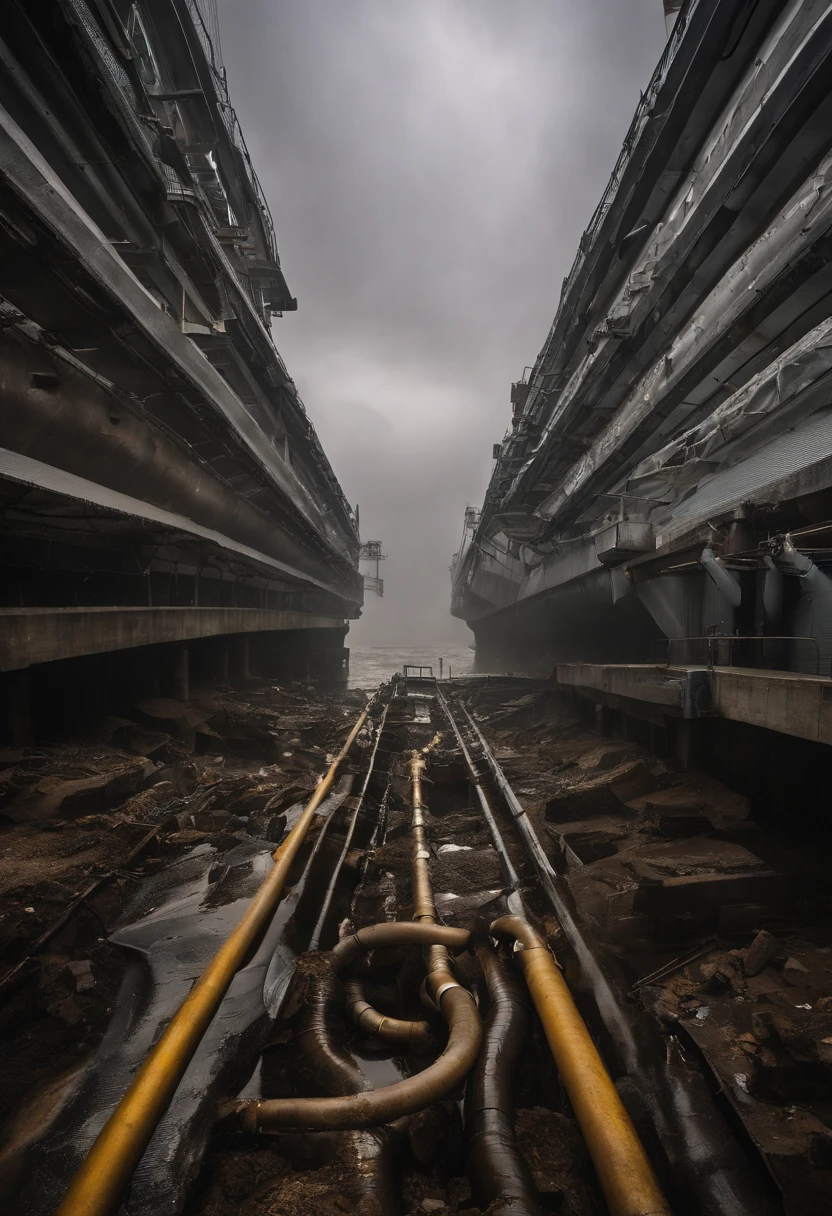 Underground water pipes,Industrial pollution,Discharge of sewage,Water tornadoes,tidal waves,tornado,typhoon,swell sea,Armageddon,Greatwave,废墟,disrupt,,lakes,High water level,Bottomless,The run-down city creates a cinematic cityscape