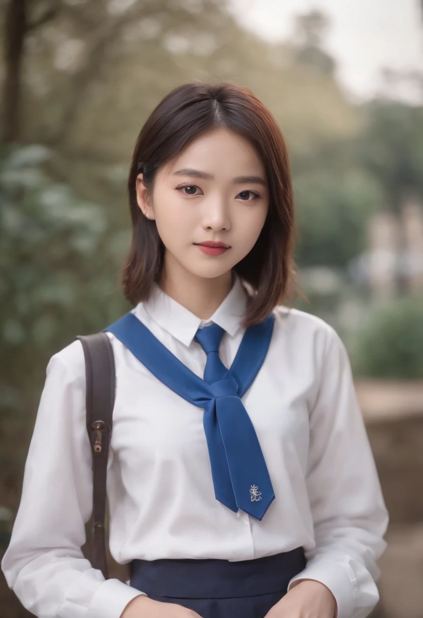 Chinese high school student,Wear a blue and white school uniform。The crotch is protruding,Put your hands in your pockets,Young and energetic,Short hair