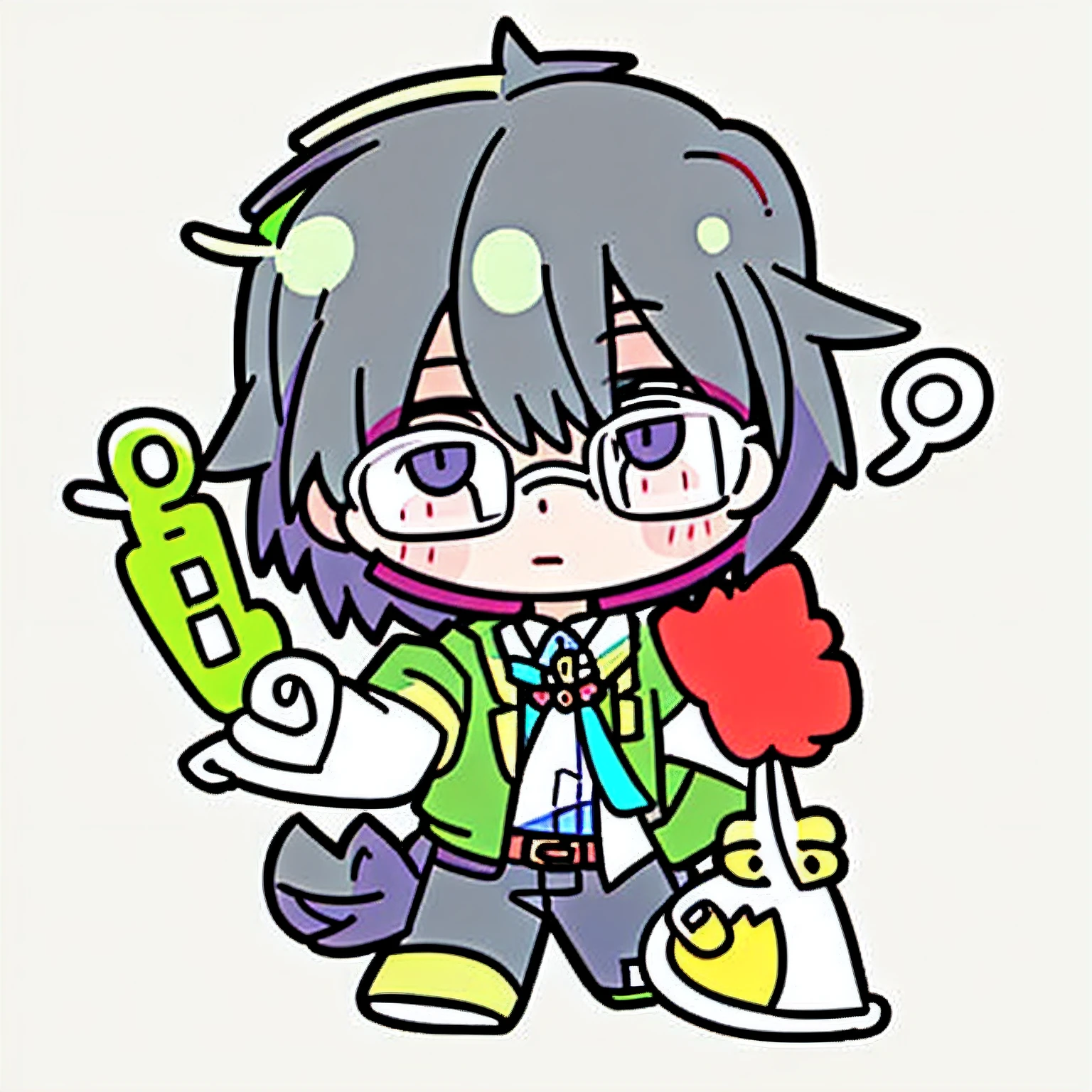 Q version characters,Boy student,With glasses,short detailed hair,with headphone,with short black hair,4k,Headsets