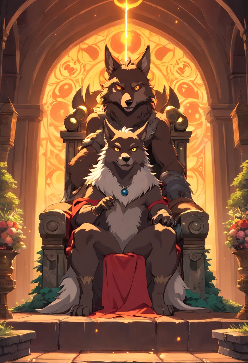 arafed wolf sitting on a throne with glowing eyes, a minotaur wolf, Fenrir, great wolf, anthropomorphic wolf, Grim - Wolf, werewolf, werewolf man, Portrait of a werewolf, Gnoll, werewolf?, anthropomorphic wolf, dire wolf, Armor of the Wolf, muscular werewolf, Portrait of a Gnoll, Norse God, extremely detailed, Award-winning art, Totally change lighting