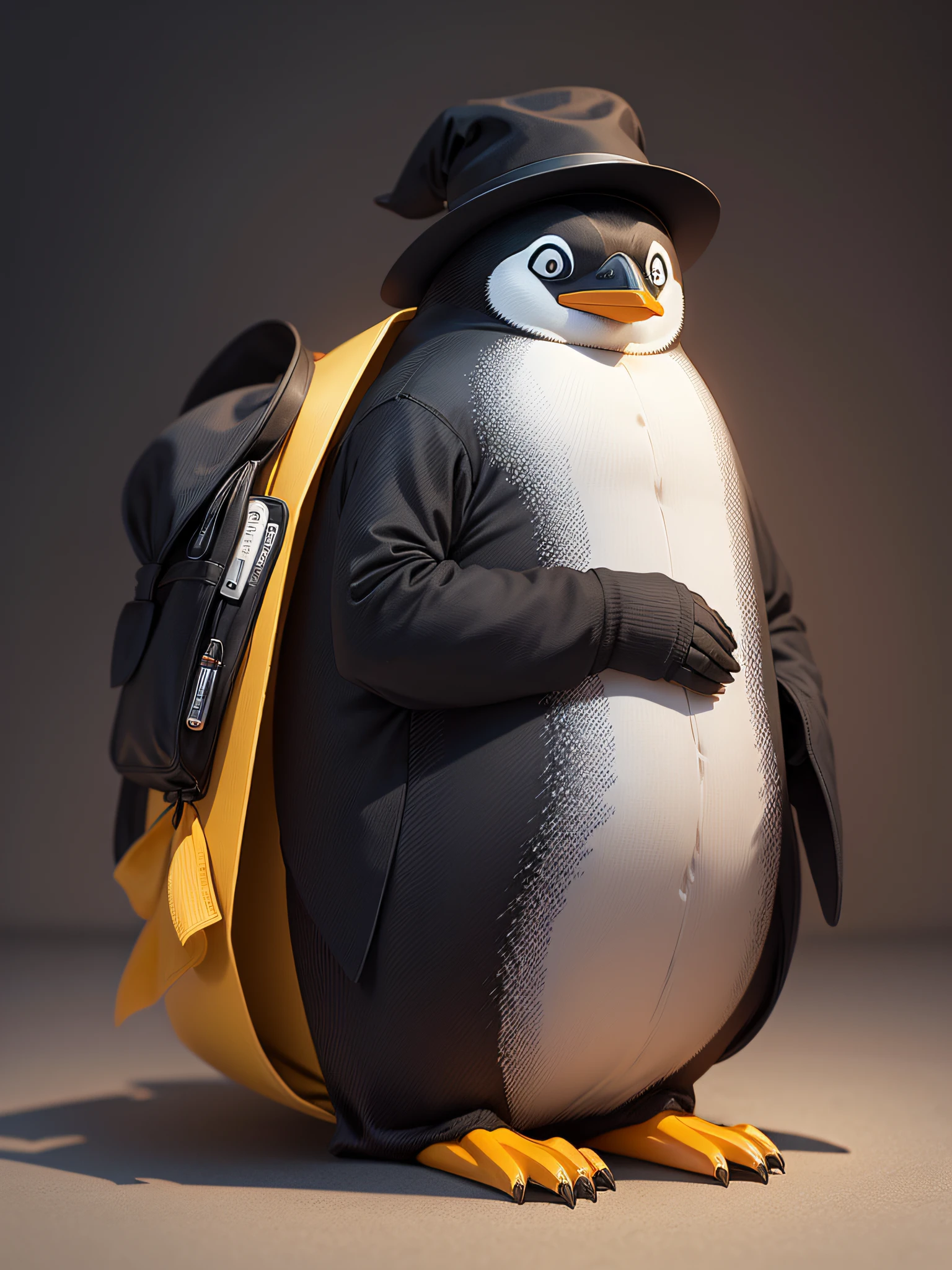 Penguin programmer wearing black hat, arte digital