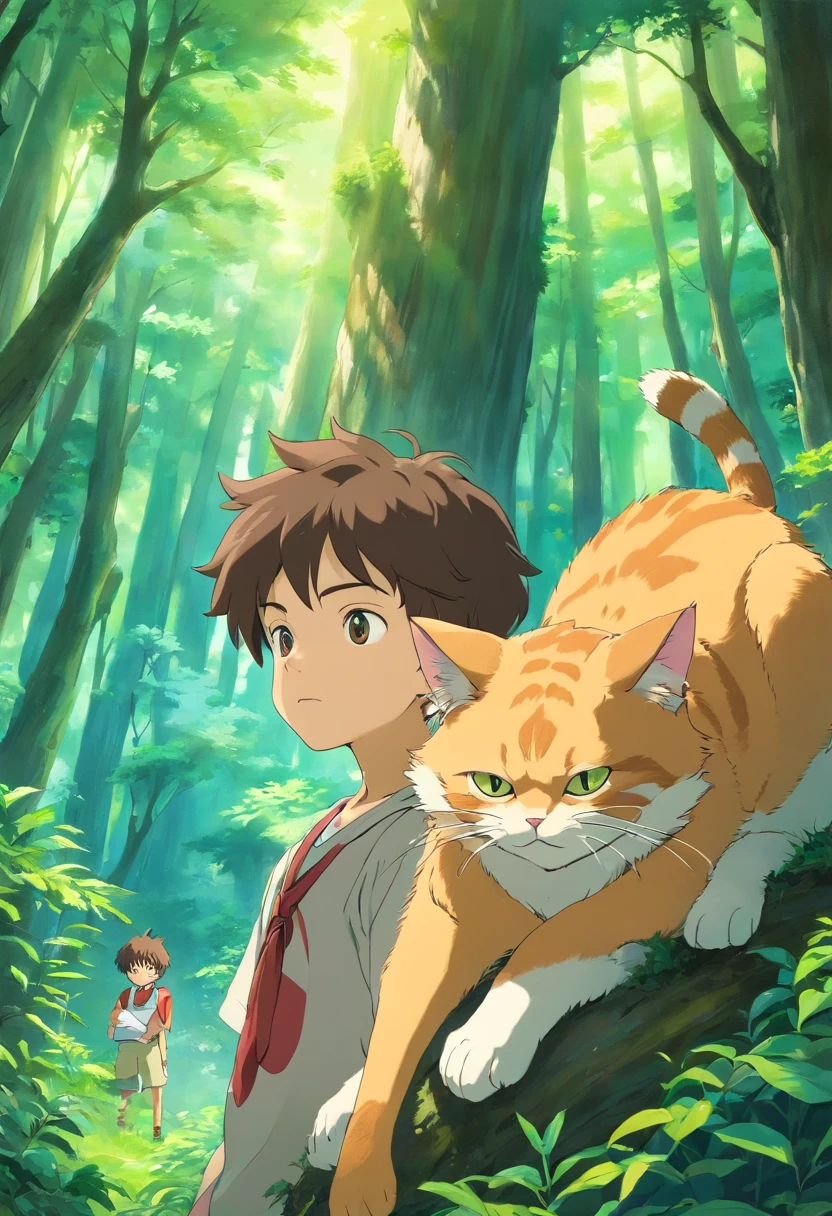  boy, 2boy, cat ear, forest