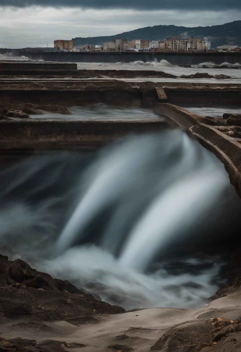 Underground water pipes,Industrial pollution,Discharge of sewage,Water tornadoes,tidal waves,tornado,typhoon,swell sea,Armageddon,Greatwave,废墟,disrupt,,lakes,High water level,Bottomless,The run-down city creates a cinematic apocalyptic cityscape