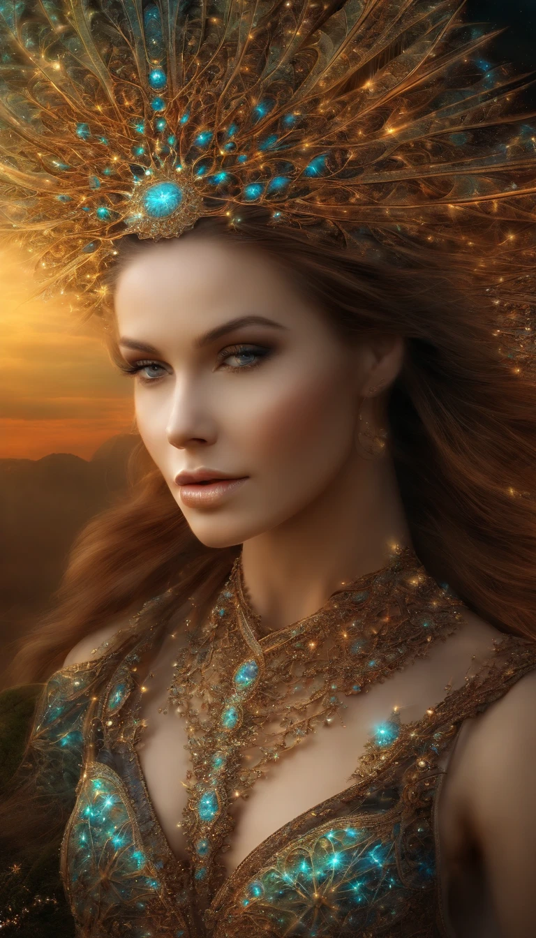 (Masterpiece, Top quality, Best quality, offcial art, Beauty and aesthetics: 1.2), (1 girl), Extreme detail, (Fractal art: 1.3), extremely colorful, suprem details, Perfect face, sportrait, hdr, starrysky, meteors, Light stripes, surrealism.