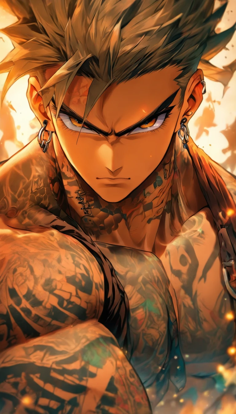 A handsome young man covered in tattoos and muscles,Handsome face