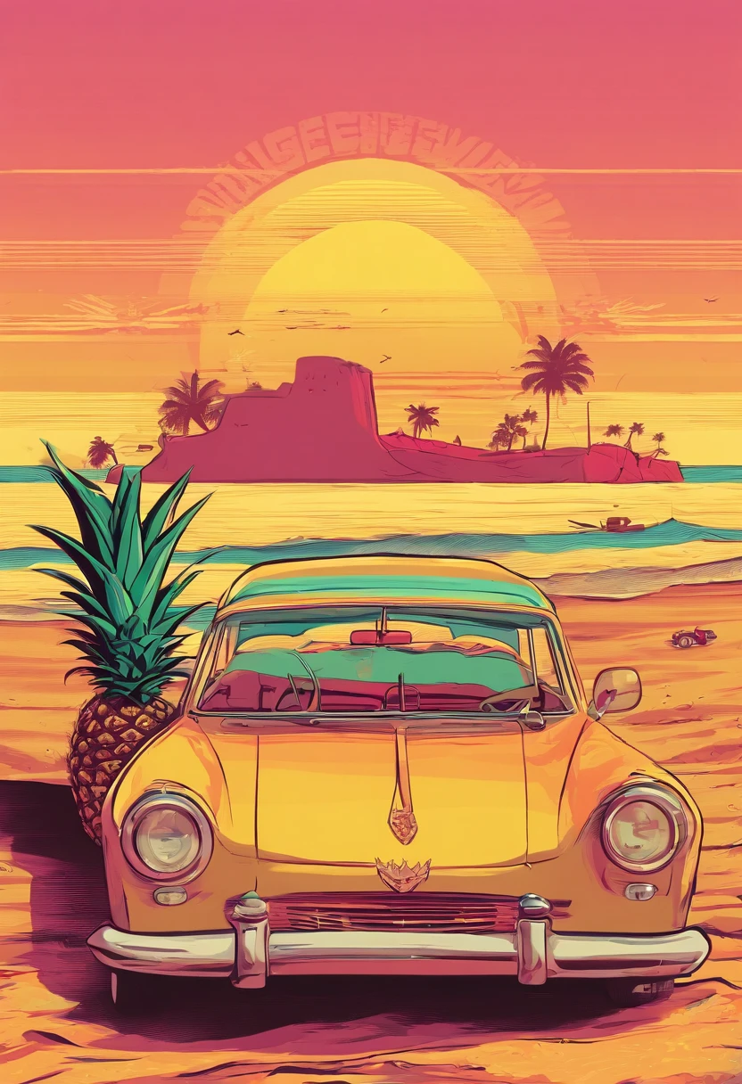 Sunset Beach,Vintage cars,Pineapple beer