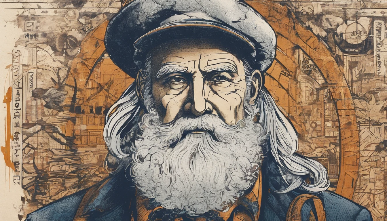 Create a highly detailed woodcut illustration of a portrait of an old lighthouse keeper. The keeper should be depicted wearing a captain's hat,with a white beard and crazed eyes. He should be smoking a pipe,with smoke billowing around him. The illustration should feature a close-up view,emphasizing the details of his face and expression. Use thick line outlines and rich texture detail to enhance the woodcut aesthetic. Incorporate elements of etching and letterpress for additional texture and depth. Keep the illustration in black and white for a vintage feel and flat illustration style. Emphasize minimalism while still capturing the essence of the character and his surroundings,