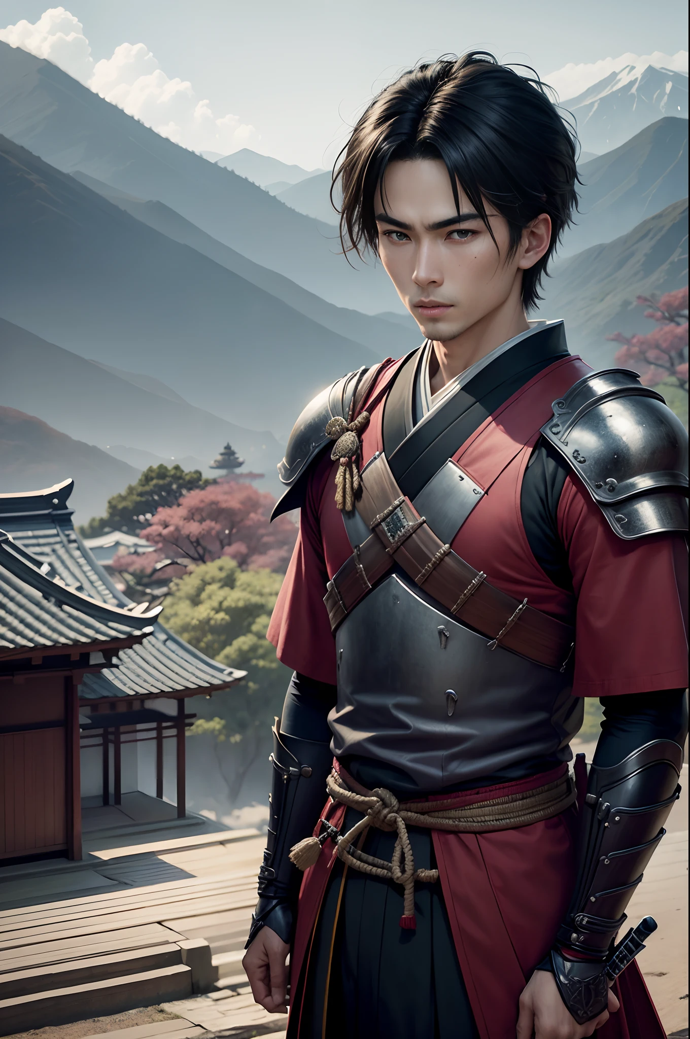 8K,Photorealsitic　Raw photography　top-quality;1.4) 　(One Boy)　Super handsome　(Lifelike face)　Historical samurai duels, Features highly detailed characters and landscapes, Atmospheric background, Reminiscent of the works of Hideaki Kuno and Stanley Ateg Liu.　超A high resolution　A hyper-realistic　real looking skin　Beautiful expression　enticing　Ultra-precision details of Japan swords