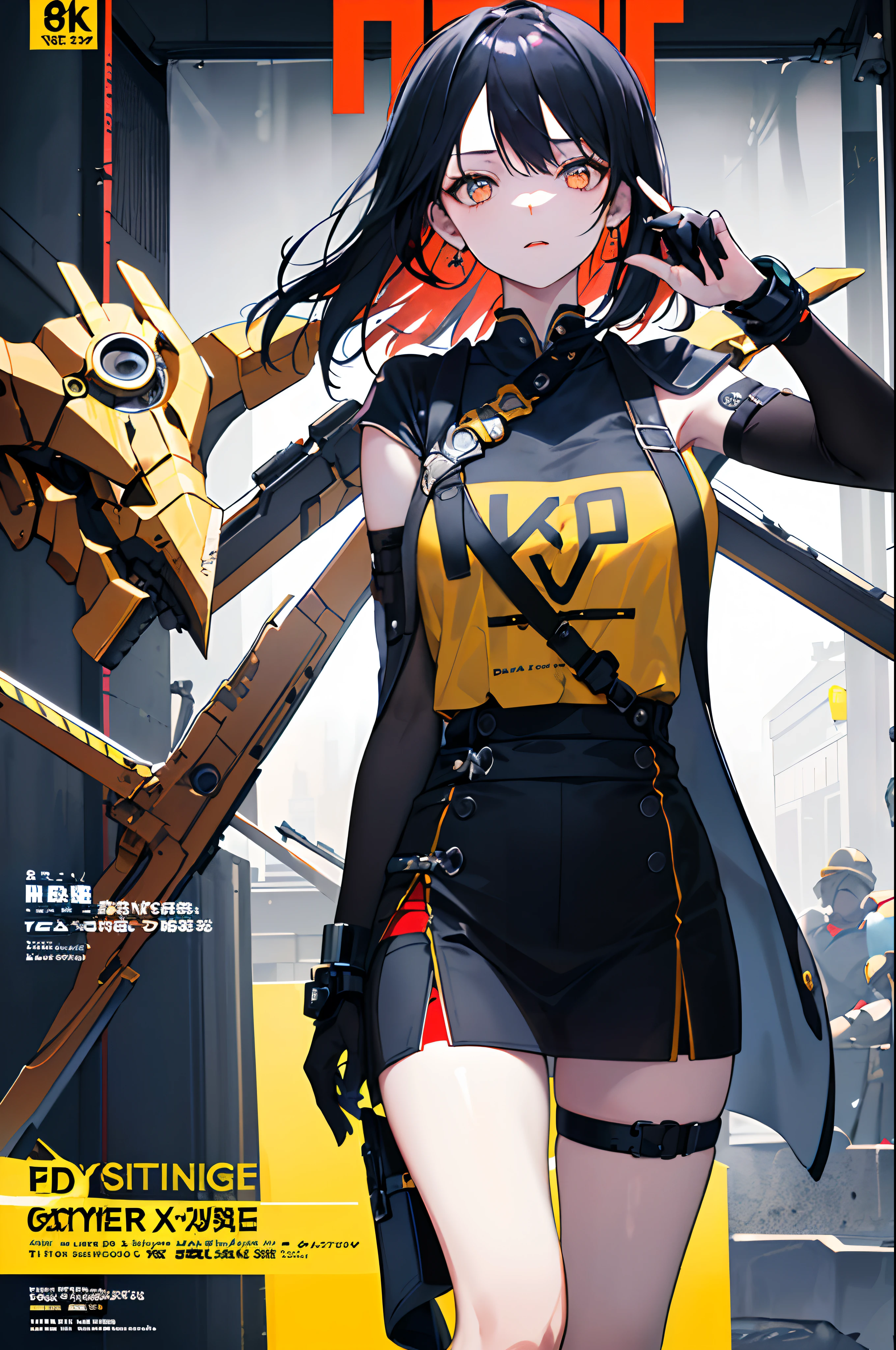 ((((Dramatic))), (((grittiness))), (((Intense))) The movie poster features a young woman as the central character。She stands confidently in the center of the poster,Wear fashion-forward cyborg-futuristic outfits,with a determined expression on her face。The background is dark and gritty,There is a sense of danger and a strong feeling。The text is bold and eye-catching,With catchy slogans,Adds to the overall drama and excitement。The color palette is dominated by dark colors,Dotted with bright colors,Make the poster dynamic and visually striking,tachi-e (Magazines:1.3), (Cover-style:1.3), Fashionab, woman, vibrant, Outfit, posing on a, Front,rich colourful,dyna,Background with,element in,self-assured,Expressing the,halter,statement,Attachment,A majestic,coil,Runt,Touching pubic area,Scenes,text,Cover of a,boldness,attention-grabbing,titles,Fashionab,typeface,Catchy,titles,more big,Smart、moderno、Trendy、focus-on、Fashionab、,tmasterpiece,Need,Best quality at best,Hyper-detailing,8K ,hyper HD