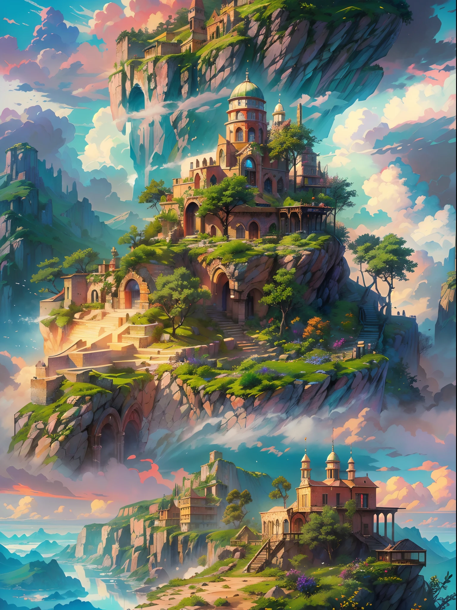 (best quality,4k,8k,highres,masterpiece:1.2),ultra-detailed,(realistic,photorealistic,photo-realistic:1.37),vibrant colors,intricate details,dreamy atmosphere,mystical lighting,ethereal beauty,floating desert island,(flying desert island above the cloud)