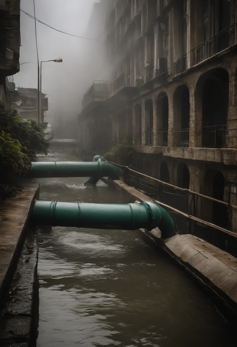 Underground water pipes,Industrial pollution,Sewage discharge,Waterspout,tidal waves,Tornado,typhoon,swell sea,Armageddon,Greatwave,废墟,disrupt,,lakes,high level of water,Bottomless,The run-down city creates a cinematic apocalyptic cityscape