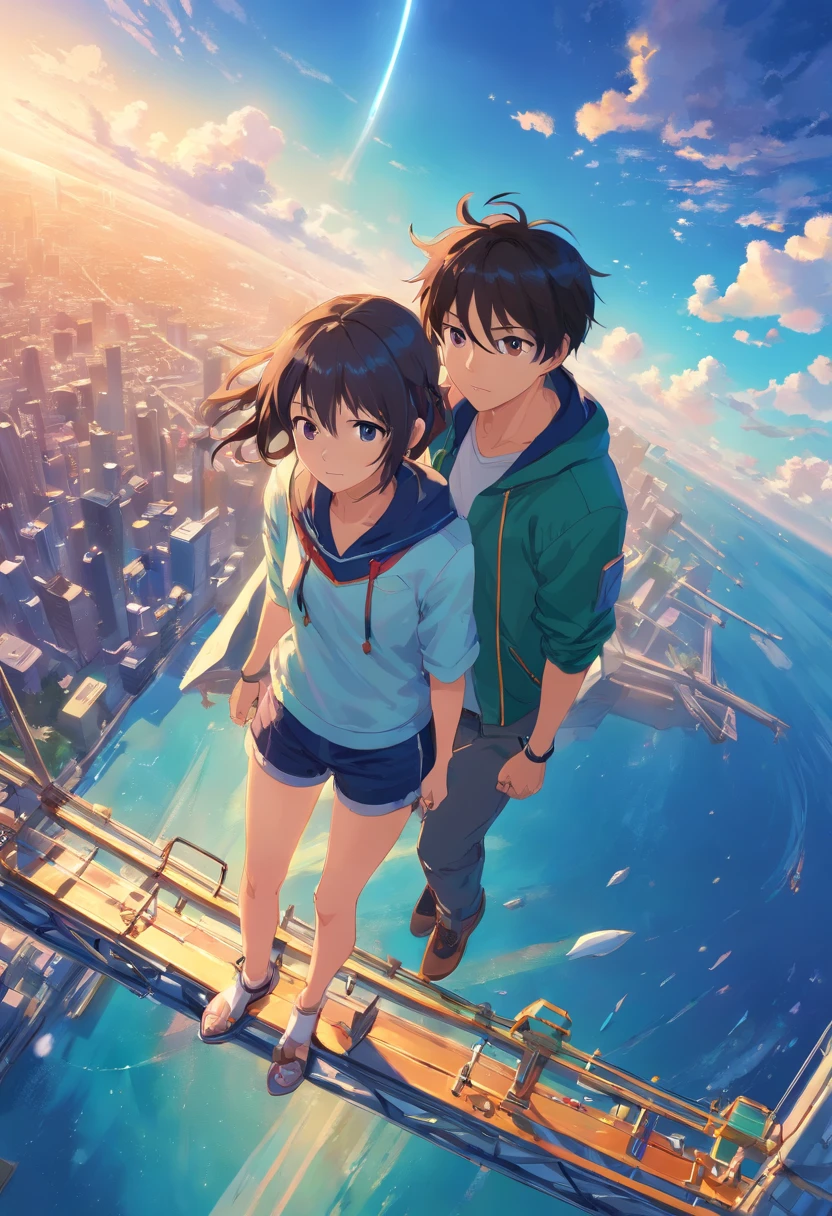 Ridiculous resolution, A high resolution, (masterpiece:1.4), ultra - detailed, 1boy, looking from above, the space, afloat,girl --v 6