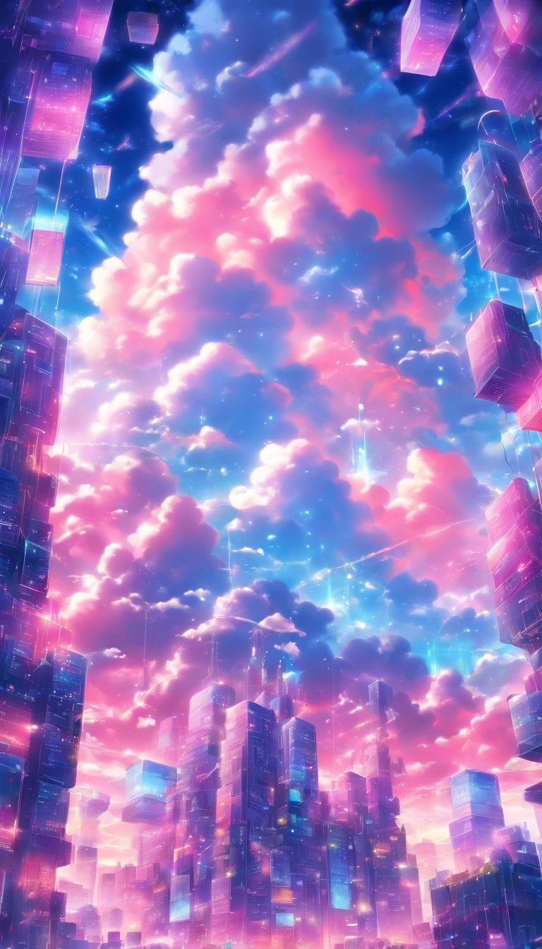 Cloud technology, cloud computing, digital storage devices connected to data centers through internet communication.