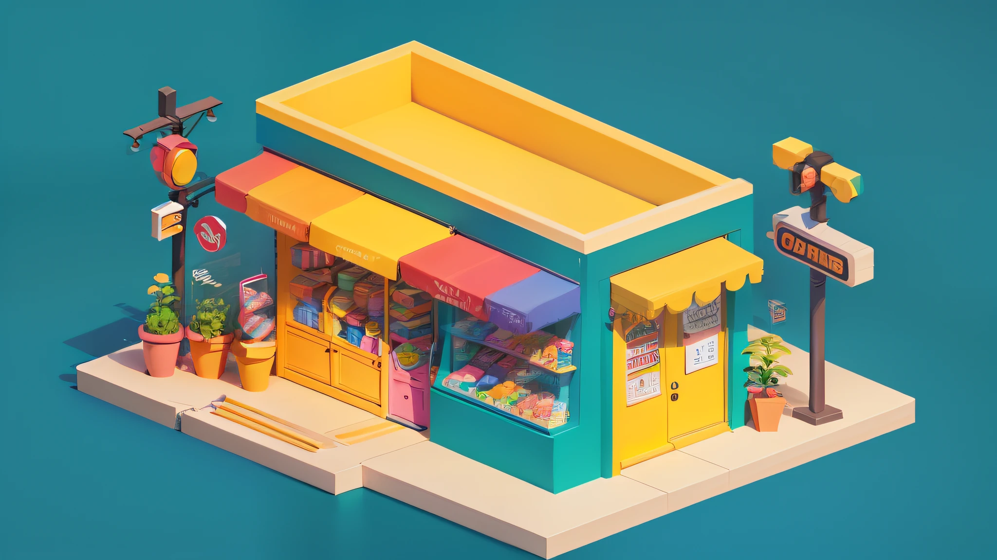 "Isometric cartoon store,vibrant with colors,The characters are lively and lively"