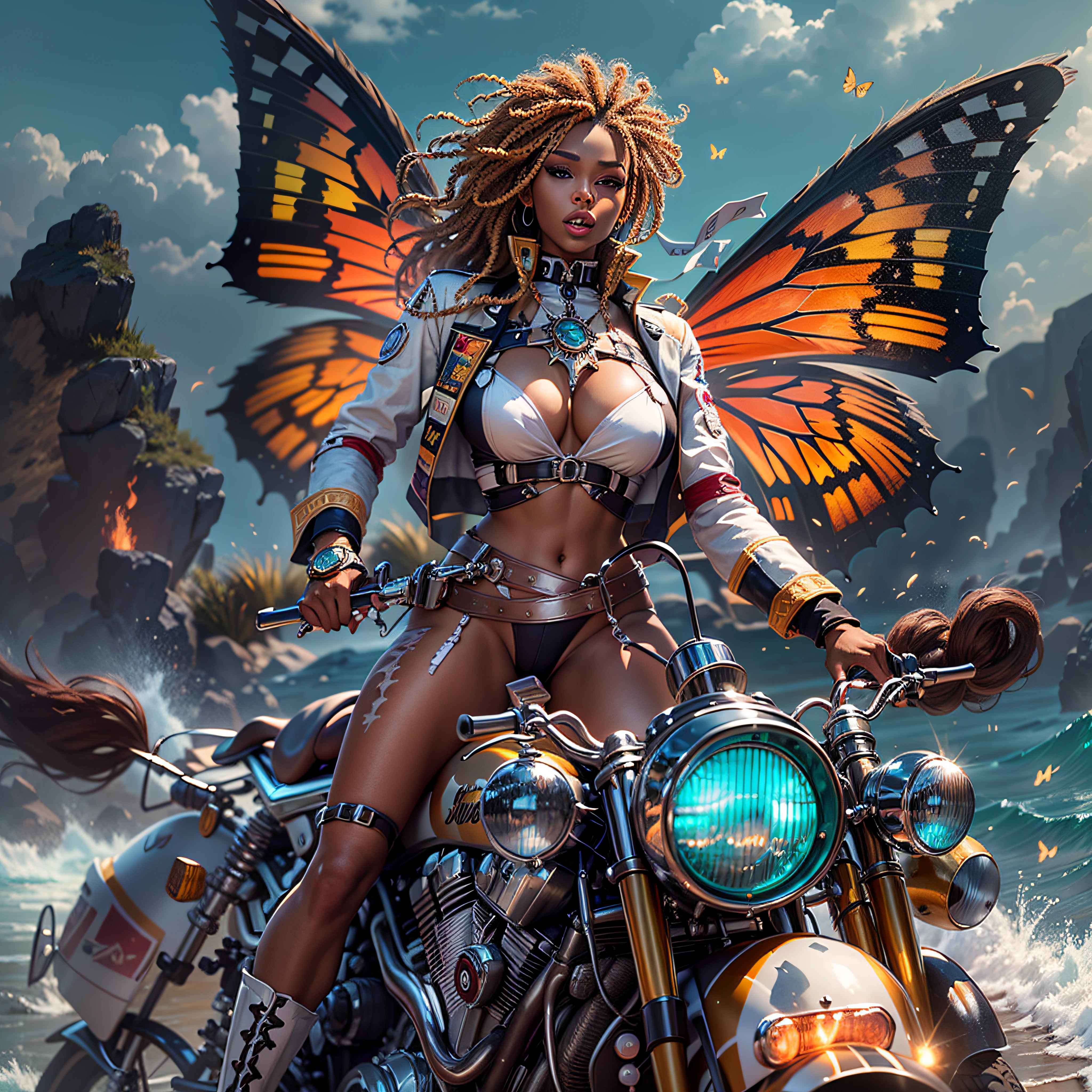 Sun epic Masterpiece Ocean Sea sunlight backlight Goddess Beach deep path beholder outdoor mounted motorcycle_Harley_Davidson Suncraft Artificier hearth sundrop urban Equirectangular_360 "Armada" contre-jours moto "Heavy Metal" Devastating Will-o'-the-wisp iota pixie sprite luminescence war battle mature female "luis Royo" dazzling ride bike, Cosplay riders richesse Amiral decorated "Nicki Minaj" Commander jukebox Pilots jacket cow-boy flag Earth sunLight ultra pro-Photorealistic optimal ultra_high_quality opengl-shaders ultra_high_detail accurate reflex ultra_high-resolution perfection graduates volumetric lightning improved Octane_rendues UHD XT3 64K 32K DSLR HDR UnrealEngine5 3dcg shadow Diva analogiques hairstyle dreads bangs extatiques symmetrical athletic african body skin tanmed suave cheekbones effects embarrassed glushes eye-liner saphirs saturate gorgeous dark beautiful eyes black pupils brown iris lazulis turquoise open mouth teeth (tongue droplet water drop of water) obvious smiles choke Floating Jacket Eccentric Cape Levitating Shoulders-Off Shirt Lace Clavicles White Papillotes embroidered leathers breasts reveal sideboob satin livid yellow orange corsait thick felt skirts matching bristles ample swinging spinels navel waist belt-chastity revealing heart diamond padlock silver agate pubis scarlet pubis-hairy indigo bristles protrusions silk Snap-lock tin gold garters thighs legs stainless steel boots gothic onyx, rubis summon milkweed floraison invoque viceroy magic incandescente creature CGSCOSITY butterfly Cristallines Wings (EOS R6 135mm 1/1250s f/2.8 ISO400) Monarch, Canon-ion flash blow glow opale impact, straight outfits armor heavy chrome flat rune lava bands population Tourmaline glyphe plasma cuivre "cyberpunk" background forest glass mirror monster Fire Blast Flame Engravings Chef-D' tattoo (par Michelangelo) Bruce_Weber sex girls naked nsfw varied multi etc.