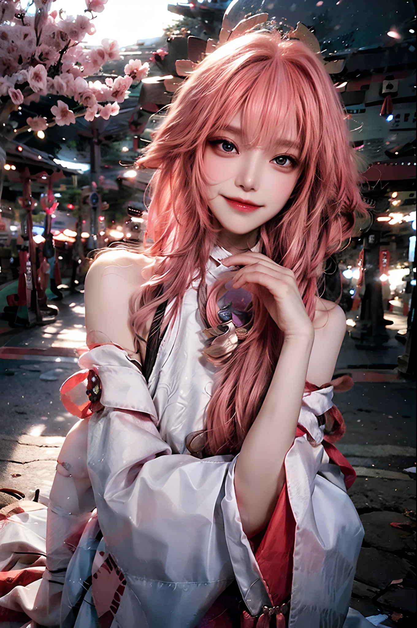 best quality, ultra high res, (photorealistic:1.4), 1girl, , small breast,pink , black choker, smile, bare shoulders, solo focus, looking at viewer,fair skin,sunset,cherry tree,photon mapping, physically-based rendering, RAW photo, highly detailed background,kpop idol,depth of field,torii,cherry blossoms,hair ornament,detailed face,shiny skin,game cg,full body,
Waiting to start
