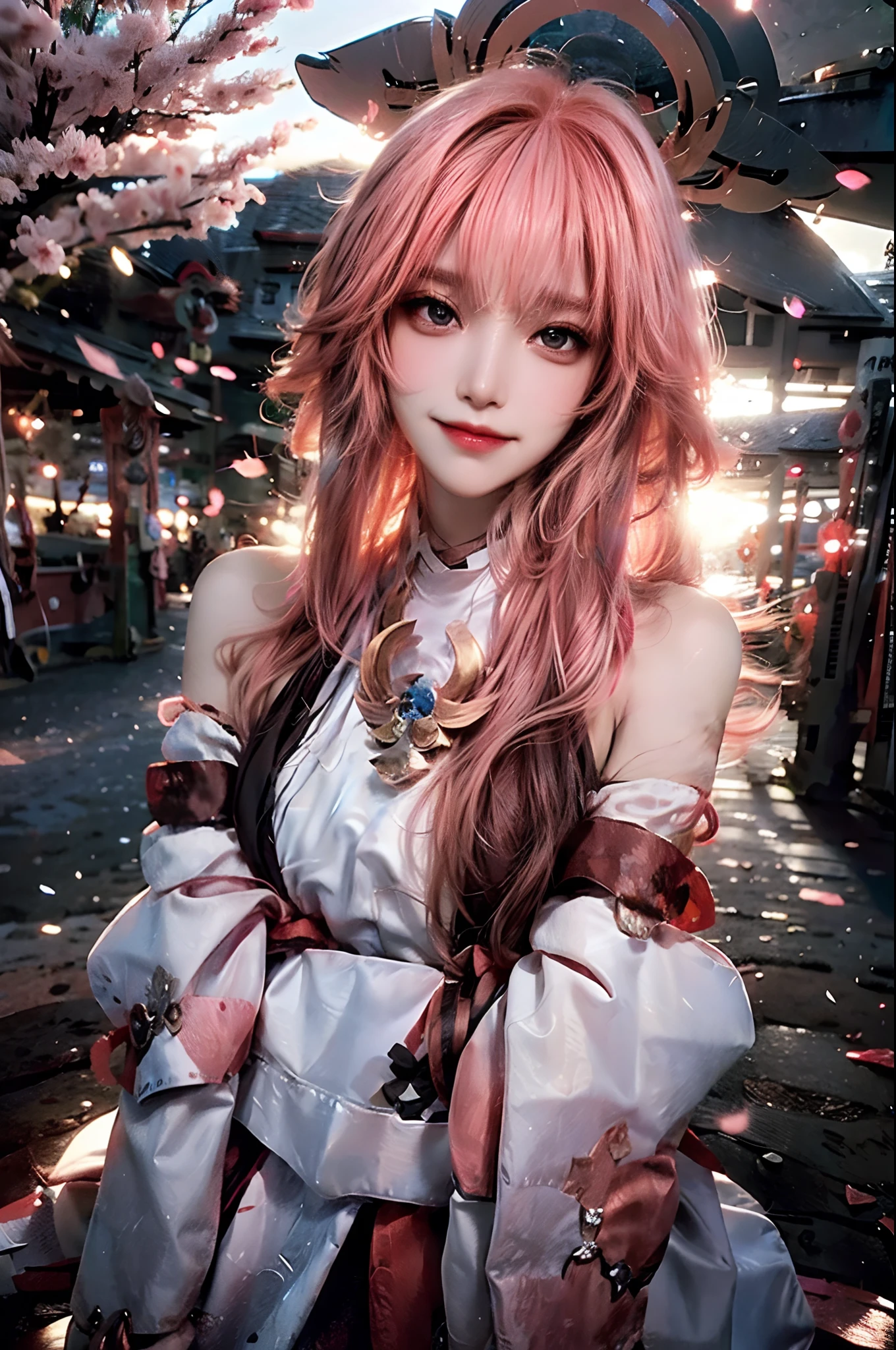 best quality, ultra high res, (photorealistic:1.4), 1girl, , small breast,pink , black choker, smile, bare shoulders, solo focus, looking at viewer,fair skin,sunset,cherry tree,photon mapping, physically-based rendering, RAW photo, highly detailed background,kpop idol,depth of field,torii,cherry blossoms,hair ornament,detailed face,shiny skin,game cg,full body,
Waiting to start
