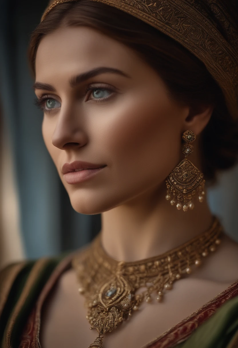 realistic photo, a realistic photo of 30yo medieval woman queen wearing a purple dress, red hair, medieval castle, Warm colors,blue eyes, perfect nose, round face, straight eyebrow, cheek bones (1girl), (extremely detailed CG unity 8k wallpaper), photo of the most beautiful artwork in the world, professional majestic, (big-breasted:1.5) (photography by Steve McCurry), 8k uhd, dslr, soft lighting, high quality, film grain, Fujifilm XT3 sharp focus, f 5.6, High Detail, Sharp focus, dramatic, (looking at viewer:1.2), (detailed pupils:1.3), (natural light), full body.