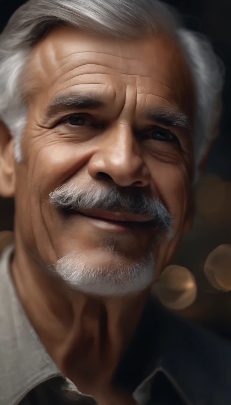 (best quality,4k,8k,highres,masterpiece:1.2),portrait, oil painting, father's portrait, detailed eyes, gentle smile, mature face, loving expression, warm lighting, fine brushstrokes, realistic, vibrant colors, peaceful atmosphere, soulful gaze, aged wisdom, wrinkled forehead, gray hair, distinct features