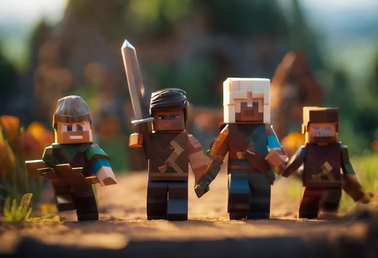 Steve is attacked by other players carrying swords in Minecraft Bedwars, roblox