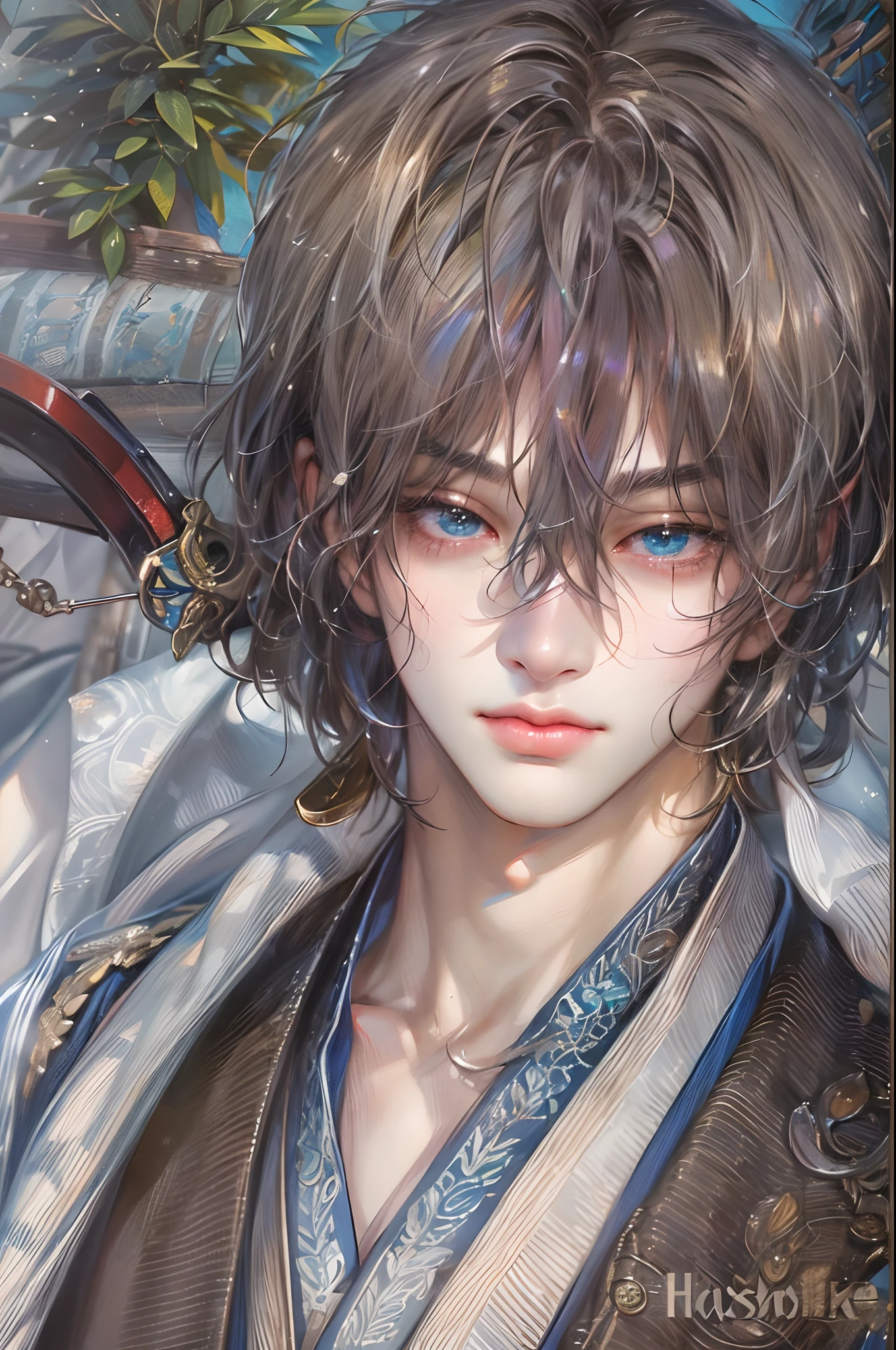 (absurdres, highres, ultra detailed, HDR), masterpiece, best quality, 1 boy , Hakuoki character, short hair, handsome face, anime eyes, detailed interior, detailed character