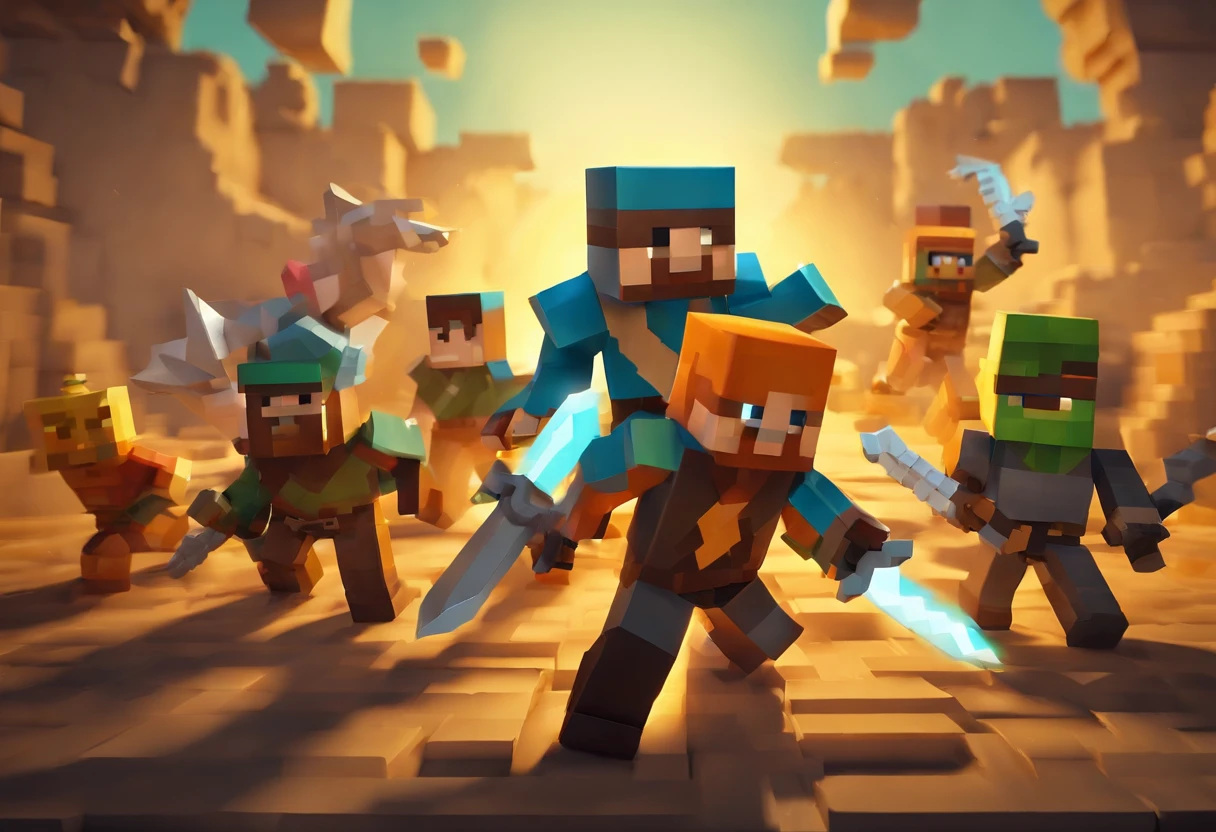 Steve is being attacked by other players wielding swords in Minecraft Bedwars.
Tags: intense action, detailed characters, dynamic movement, competitive gaming, pixelated graphics, multiplayer chaos, high energy, adrenaline rush, epic battles, virtual combat, intense PvP, strategic gameplay, immersive experience, teamwork, fast-paced action, intense sword fights, thrilling moments, nail-biting suspense, high-stakes competition, power-ups, intense sound effects.
Medium: Pixel art
Additional details: Steve is wearing diamond armor, his opponents are wearing different colored armors, there are multiple players simultaneously attacking Steve, swords clashing, explosive animations, various battlefield structures, random projectiles flying, glowing enchantments on the swords, intense particle effects, vibrant colors, aerial view of the game, vibrant Minecraft environment, resource gathering in progress.
Image quality: (best quality:1.2), ultra-detailed, (realistic:1.37), sharp focus, vivid colors, dynamic lighting.
Artistic style: Video game artwork, multiplayer gaming illustration.
Color palette: Bright and vibrant colors, contrasting highlights and shadows.
Lighting: Bright and dynamic lighting, focused on the action, dramatic shadows and highlights to enhance the intensity of the battle.
Note: Please remember to translate the prompt into Chinese before using it in the AI model.