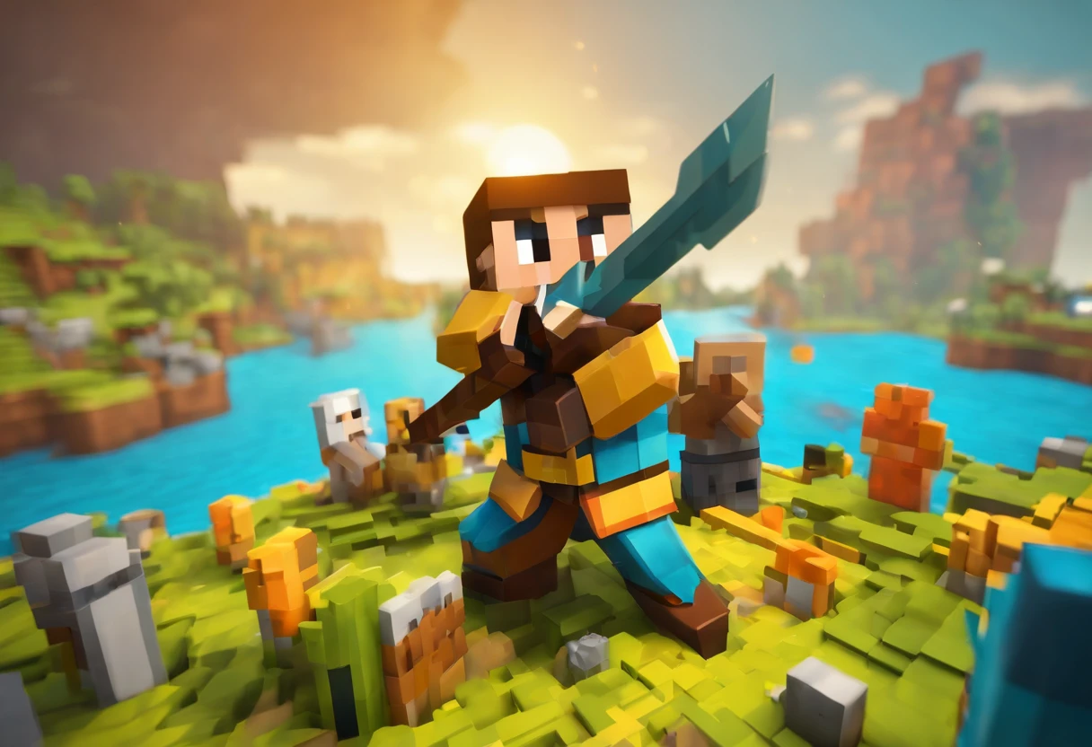 Steve is being attacked by other players wielding swords in Minecraft Bedwars.

Tags: intense action, detailed characters, dynamic movement, competitive gaming, pixelated graphics, multiplayer chaos, high energy, adrenaline rush, epic battles, virtual combat, intense PvP, strategic gameplay, immersive experience, teamwork, fast-paced action, intense sword fights, thrilling moments, nail-biting suspense, high-stakes competition, power-ups, intense sound effects.

Medium: Pixel art

Additional details: Steve is wearing diamond armor, his opponents are wearing different colored armors, there are multiple players simultaneously attacking Steve, swords clashing, explosive animations, various battlefield structures, random projectiles flying, glowing enchantments on the swords, intense particle effects, vibrant colors, aerial view of the game, vibrant Minecraft environment, resource gathering in progress.

Image quality: (best quality:1.2), ultra-detailed, (realistic:1.37), sharp focus, vivid colors, dynamic lighting.

Artistic style: Video game artwork, multiplayer gaming illustration.

Color palette: Bright and vibrant colors, contrasting highlights and shadows.

Lighting: Bright and dynamic lighting, focused on the action, dramatic shadows and highlights to enhance the intensity of the battle.

Note: Please remember to translate the prompt into Chinese before using it in the AI model.