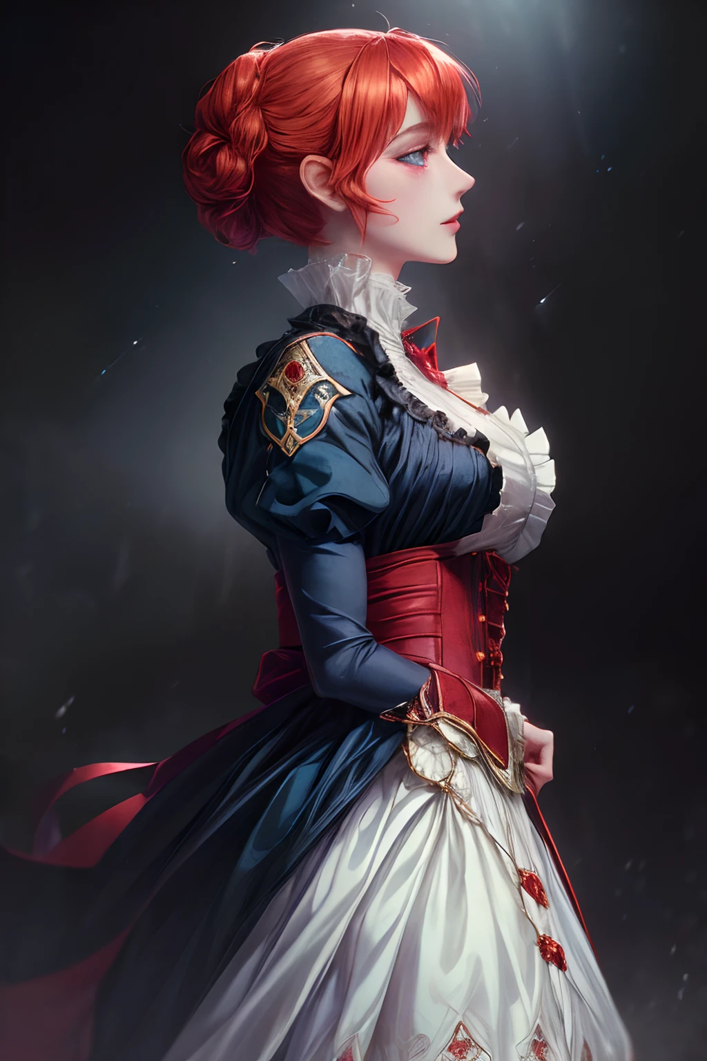 (Absurdres, Intricate Details, Masterpiece, Best Quality, High Resolution, 8k), 1 male, masculine, young, aged up, dreadful, finely detailed eyes and face, dark red short mustache hair, hazel eyes,  looking down, solo, (full body:0.6), detailed background, detailed face, ( dark fantasy theme:   fog, dark atmosphere, , Depth of Field, VFX. (absurdres, masterpiece, (absurdres:1.1), best quality, extremely delicate, (beautiful face:1.1), elegant, full clothes (great composition), bags under eyes,  (dark:1.1), highly detailed exquisite  portrait Victorian era inspiration masterpiece, (absurdres:1.1), best quality, extremely delicate, Victorian era badass anime drawing of a man Regal Victorian era inspired a close up character portrait, [ character design ], crisp clear rpg portrait, human male character art, official character art Full body shot masterpiece, (absurdres:1.1), best quality, extremely delicate, (beautiful face:1.1), elegant, full clothes (great composition), bags under eyes,  (dark:1.1), highly detailed exquisite  portrait anime girl with short hair and blue eyes looking up, inspired by Li Chevalier, sayori, clean cel shaded, female protagonist 👀 :8, profile of anime girl, , zerochan, artoria pendragon, demon slayer rui fanart, [[[[grinning evily]]]] natural red hair Victorian era inspiration
