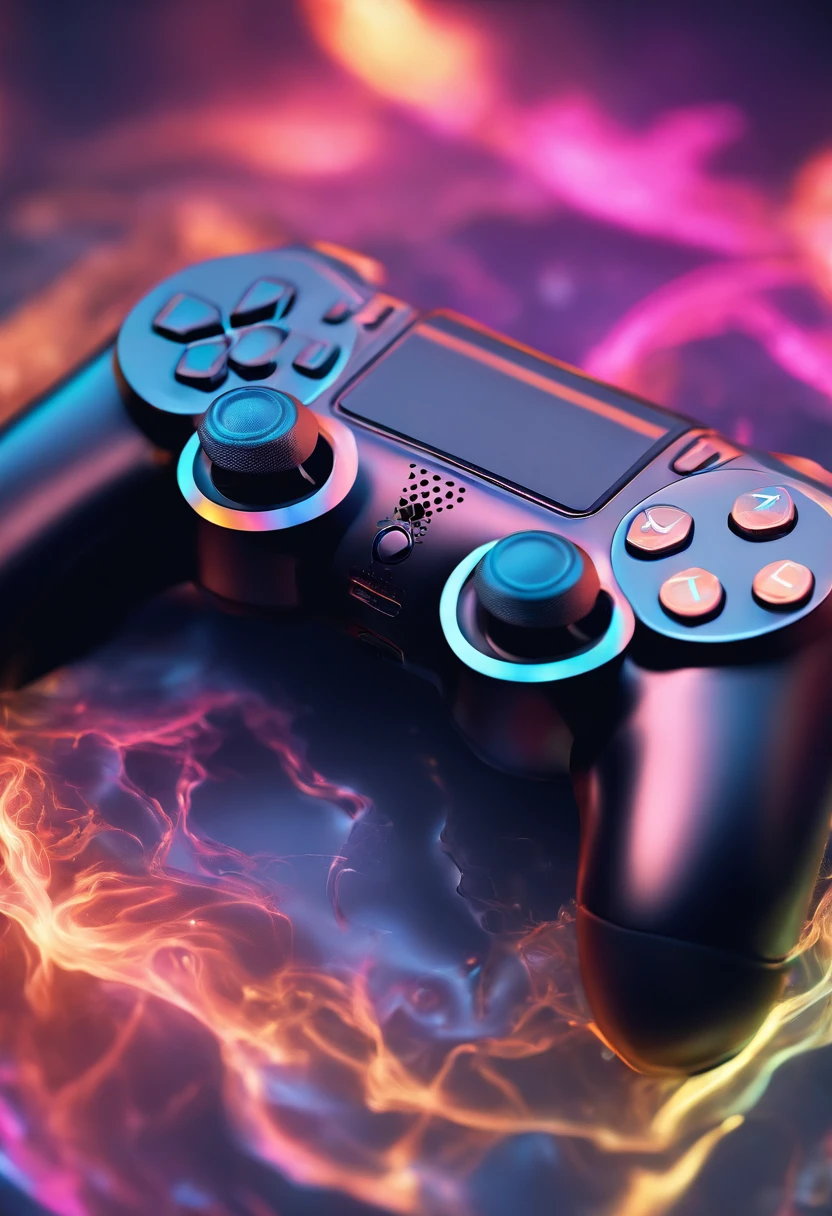 a close up of a video game controller with a lot of smoke, gamer aesthetic, gamer themed, for ps5, gaming, controllers, hq 4k phone wallpaper, video game cover, plays videogames, video game control, playstation, colorful glow, game aesthetic, games, video game digital art, video - game, gamer, dripping colors, video game style