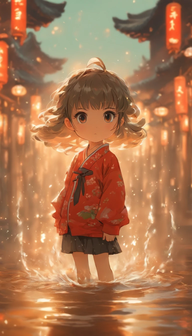 China ink painting,water ink,ink,Smudge,China-style,Cartoon girl,chunky,short detailed hair,Issuing,中景 the scene is,super-fine,ultra - detailed,high qulity,8K ,Sharply focus the eyes,中景 the scene is,Full body like,oc rendered